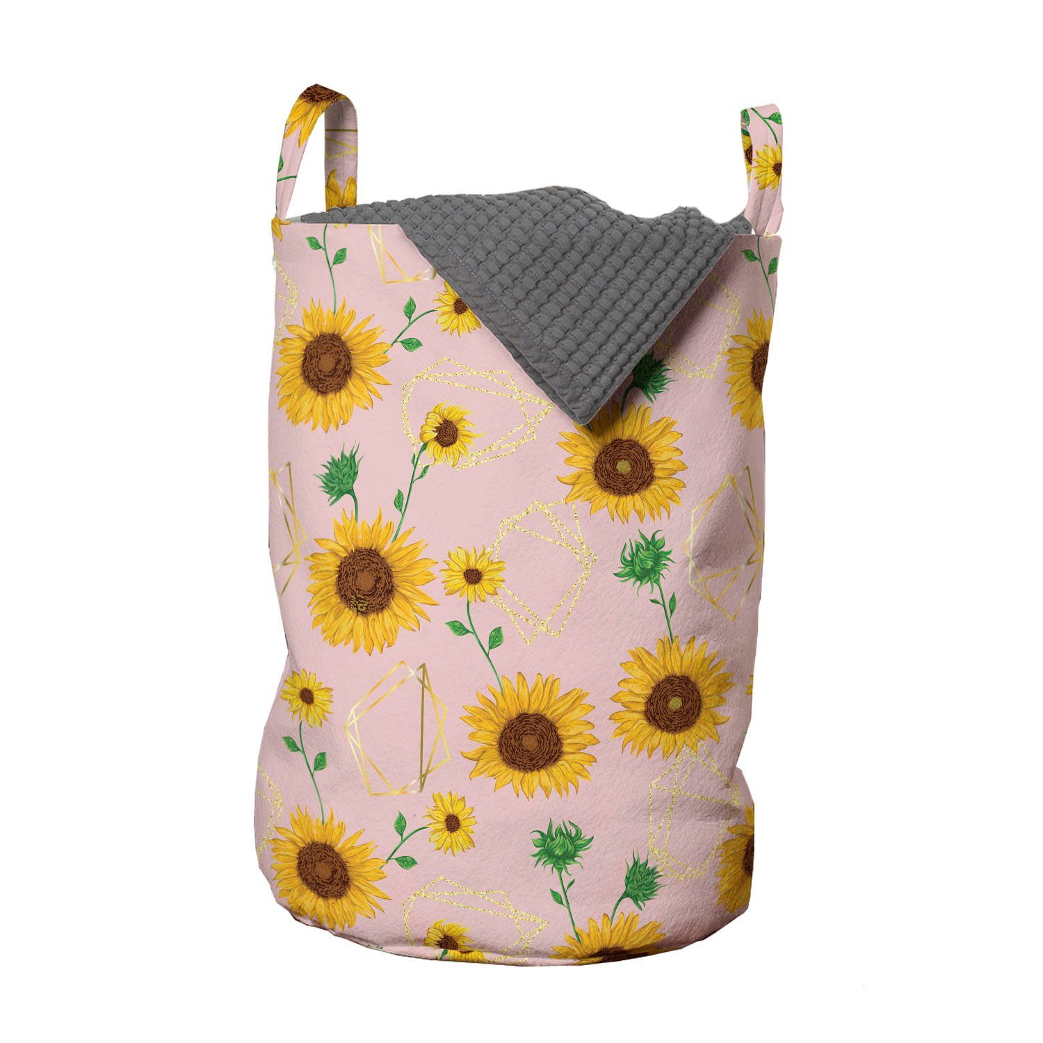Abakuhaus Kordelzugverschluss Blumen für Waschsalons, Sonnenblumen und Wäschekorb Wäschesäckchen mit Polygonen Griffen Kunst