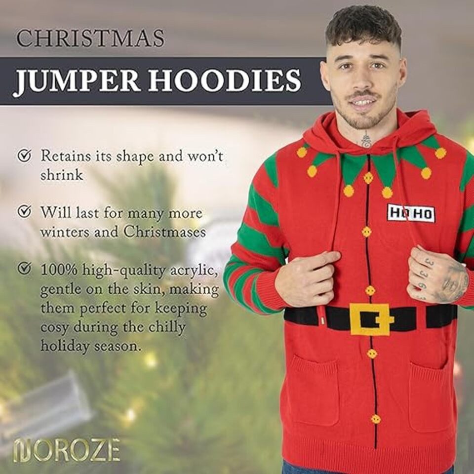 Montegoni Kapuzenpullover Herren Jungen Weihnachtspullover Kapuzenpullover Unisex Elf Hoho Zuckerstange 3D Strickpullover