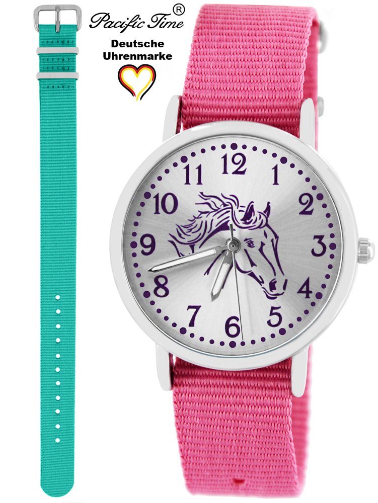 Armbanduhr Quarzuhr Design Time und Wechselarmband, Set Pacific Mix Kinder türkis Versand Pferd und - violett Match Gratis rosa