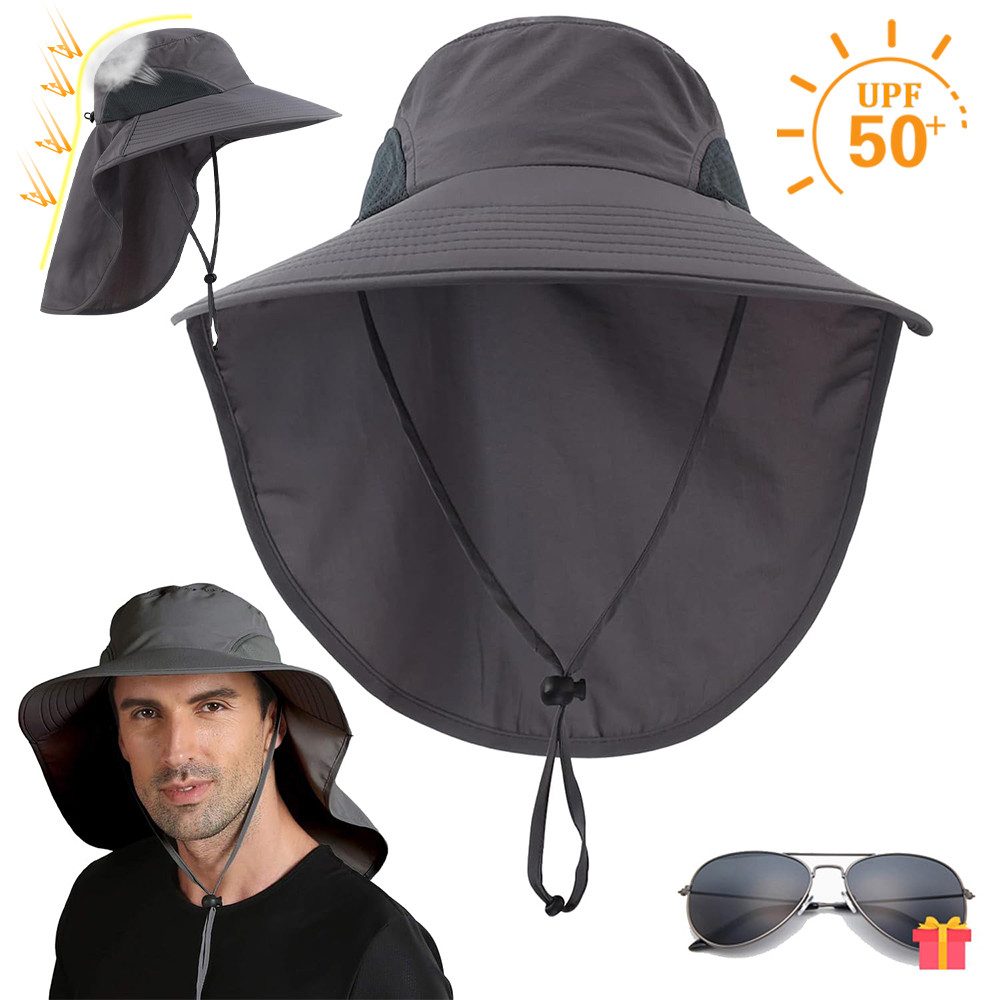 MOPUEA Sonnenhut Outdoorhut Buschhut Outback Schlapphut mit abnehmbarem Unisex Unisex