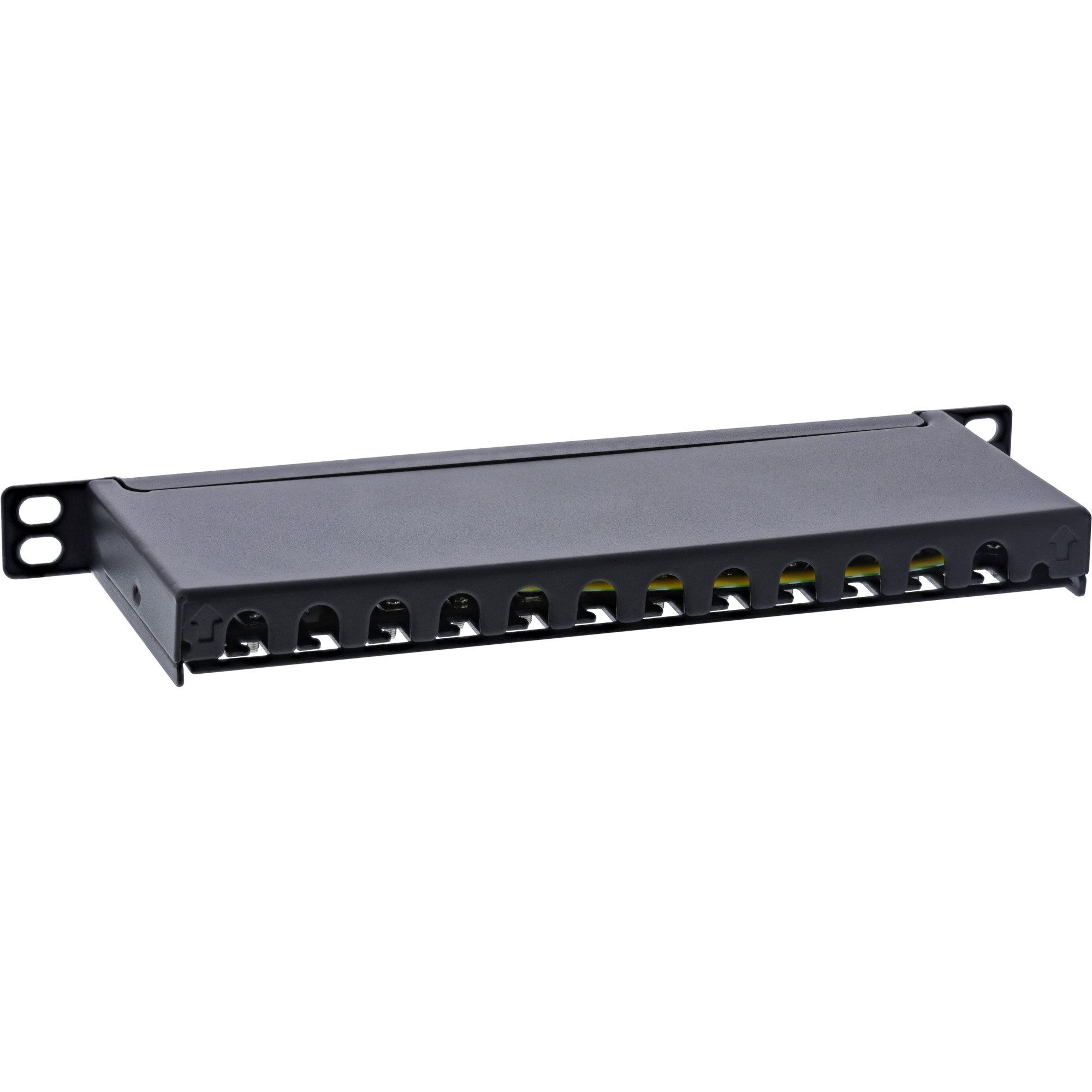 Inline Patchfeld Cat.6A 0,5HE 12-fach, schwarz, mit Staubschutz Netzwerk-Patch-Panel