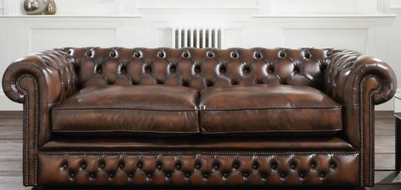 JVmoebel 3-Sitzer Chesterfield 3 Sitzer Big Sofa Couch Leder Samt Polster Sofas Sofort, 1 Teile