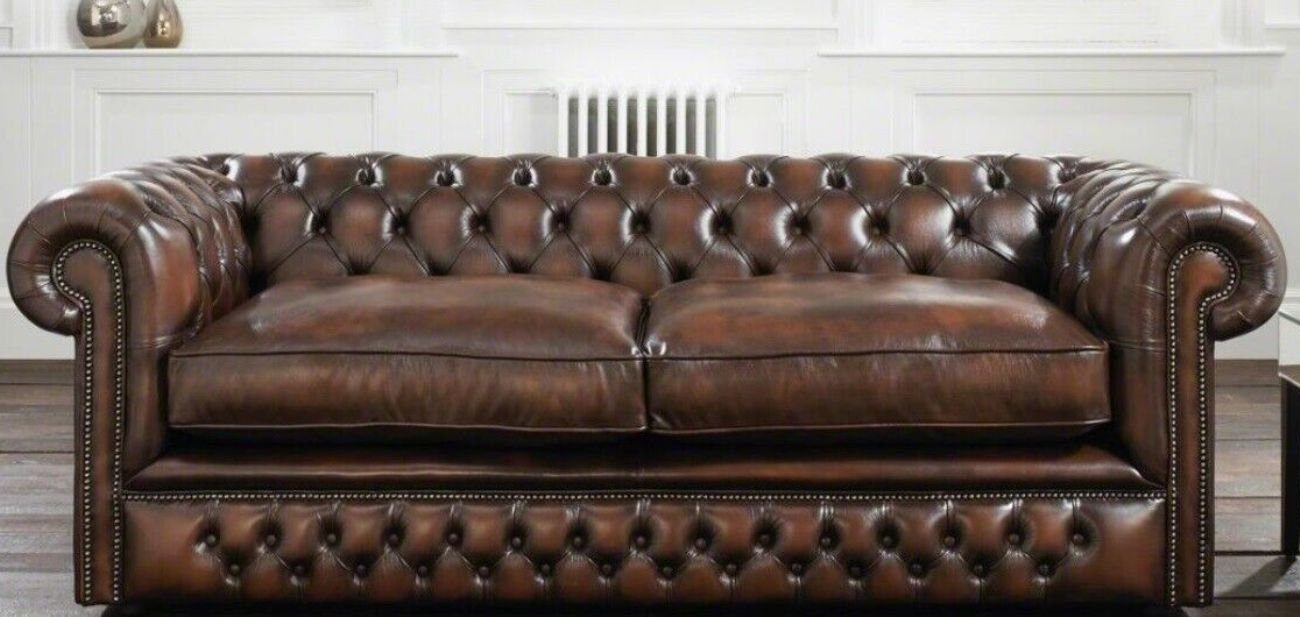 JVmoebel 3-Sitzer Chesterfield 3 Sitzer Big Sofa Couch Leder Samt Polster Sofas Sofort, 1 Teile, Made in Europa