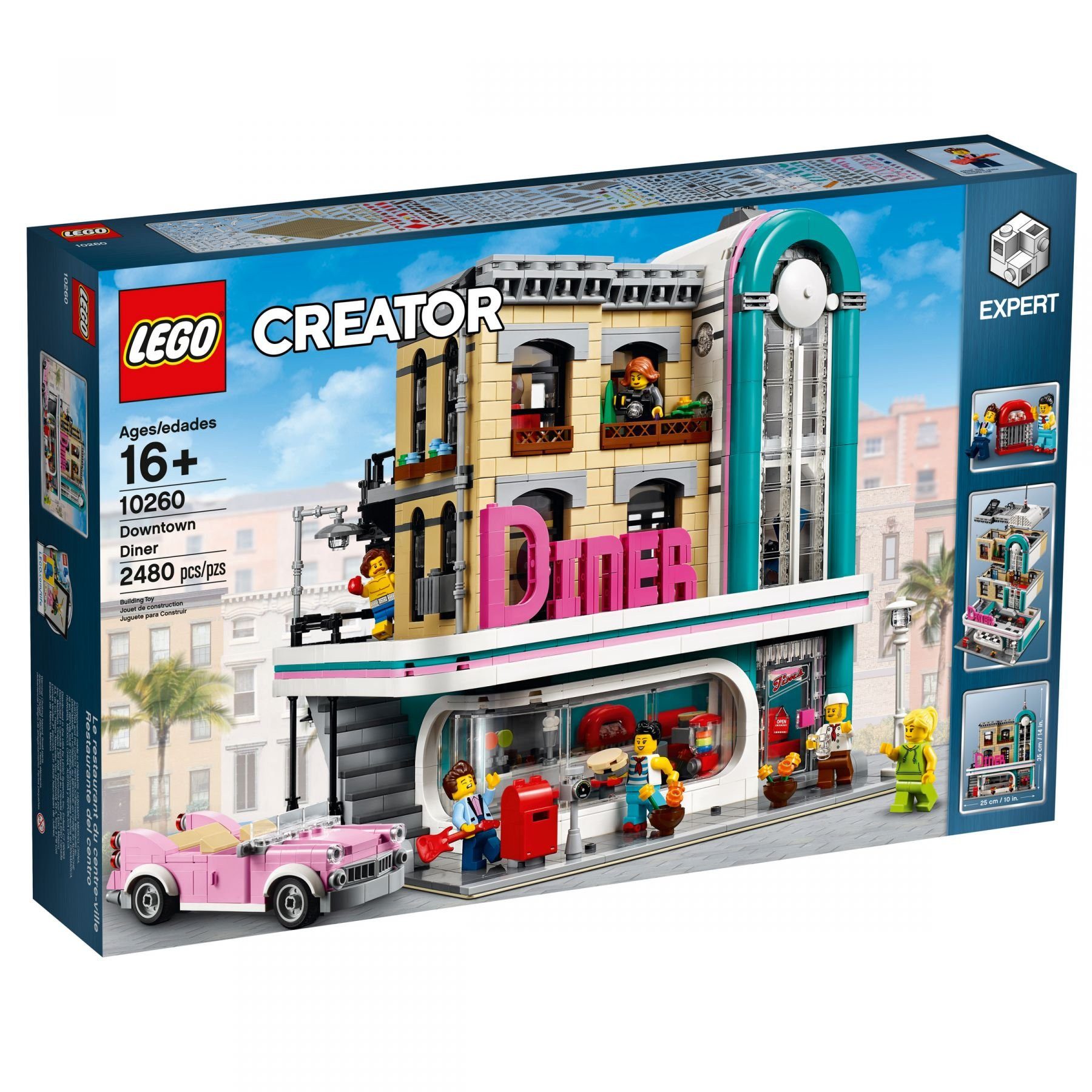 LEGO® Creator - Amerikanisches Diner (10260) Konstruktions-Spielset, (Modular Building, 2480 St., LEGO 10260), Inkl. 6 Minifiguren