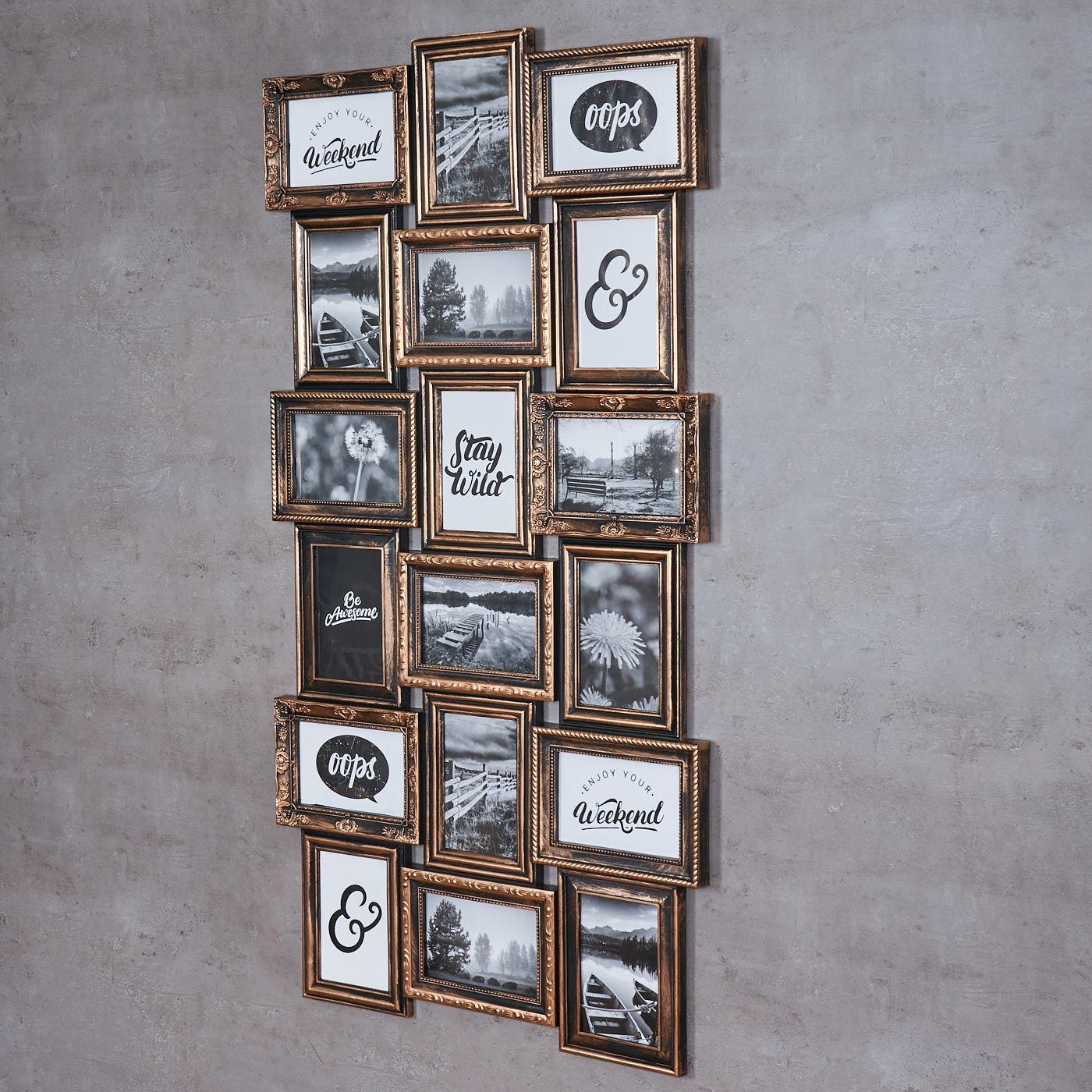 Levandeo® Bilderrahmen Collage, Bilderrahmen Schwarz Kupfer 18 Fotos 10x15cm Barock Fotorahmen