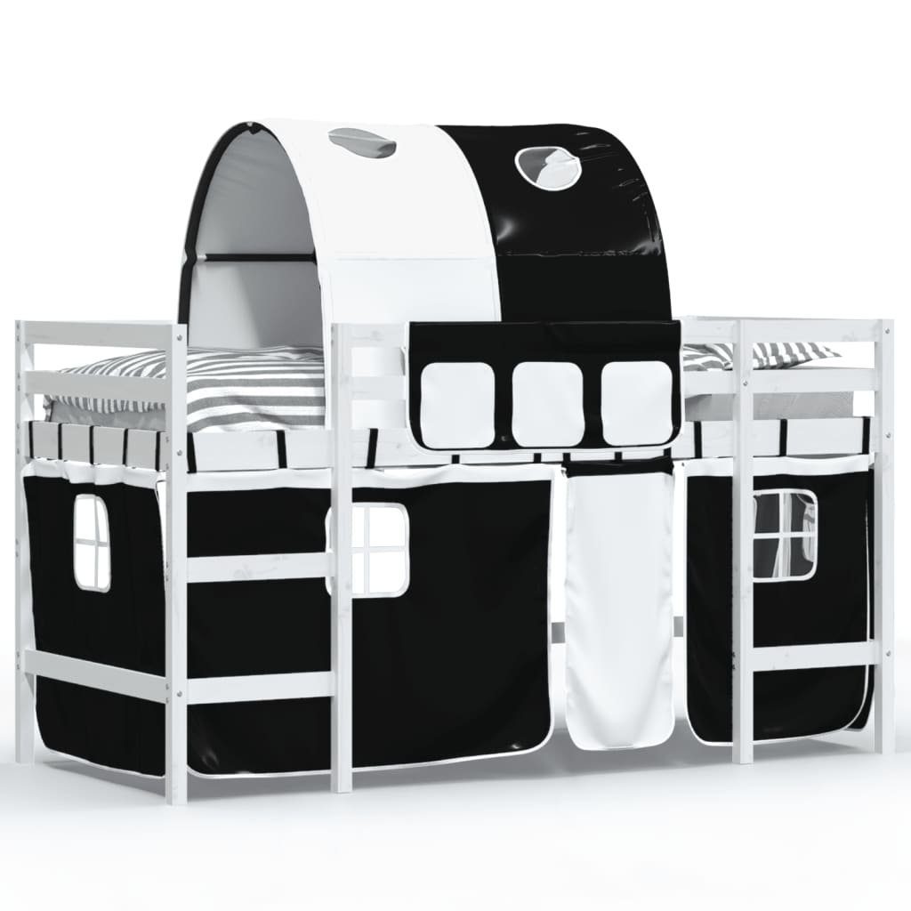 vidaXL Kinderbett Kinderhochbett mit Tunnel Weiß Schwarz 90x200 cm Kiefernh günstig online kaufen