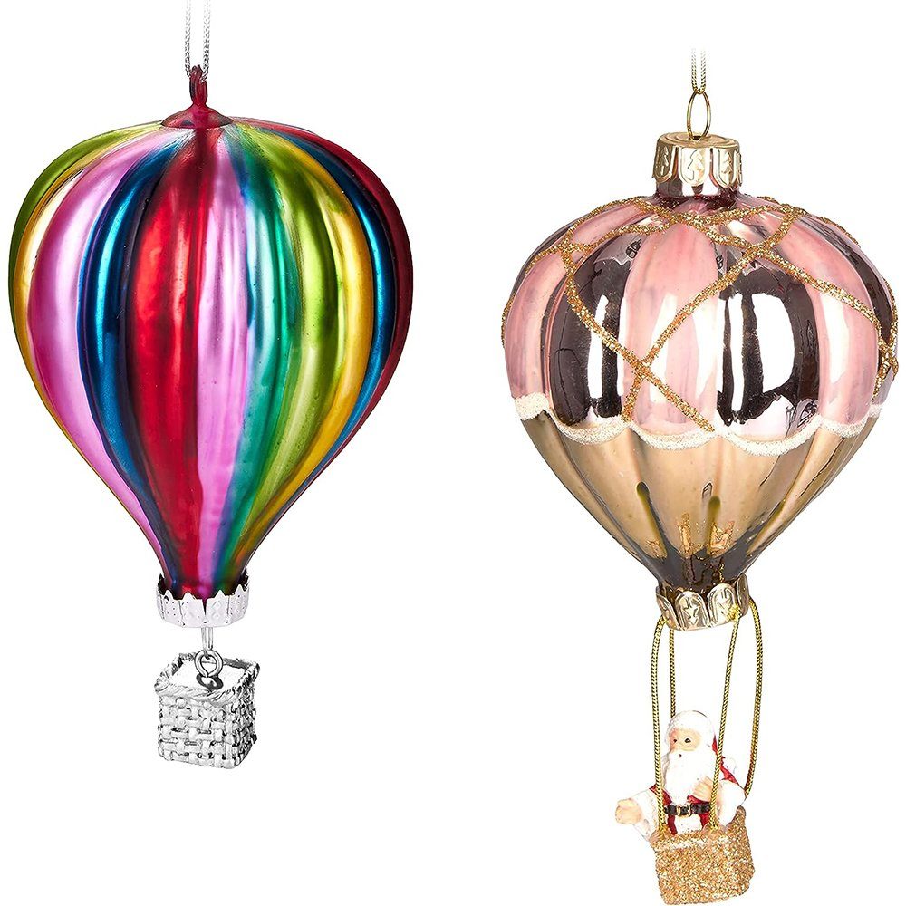 BRUBAKER Christbaumschmuck Baumkugel Set - Heißluftballon (2-tlg), Weihnachtsmann im Ballon und Bunte Ballonfahrt