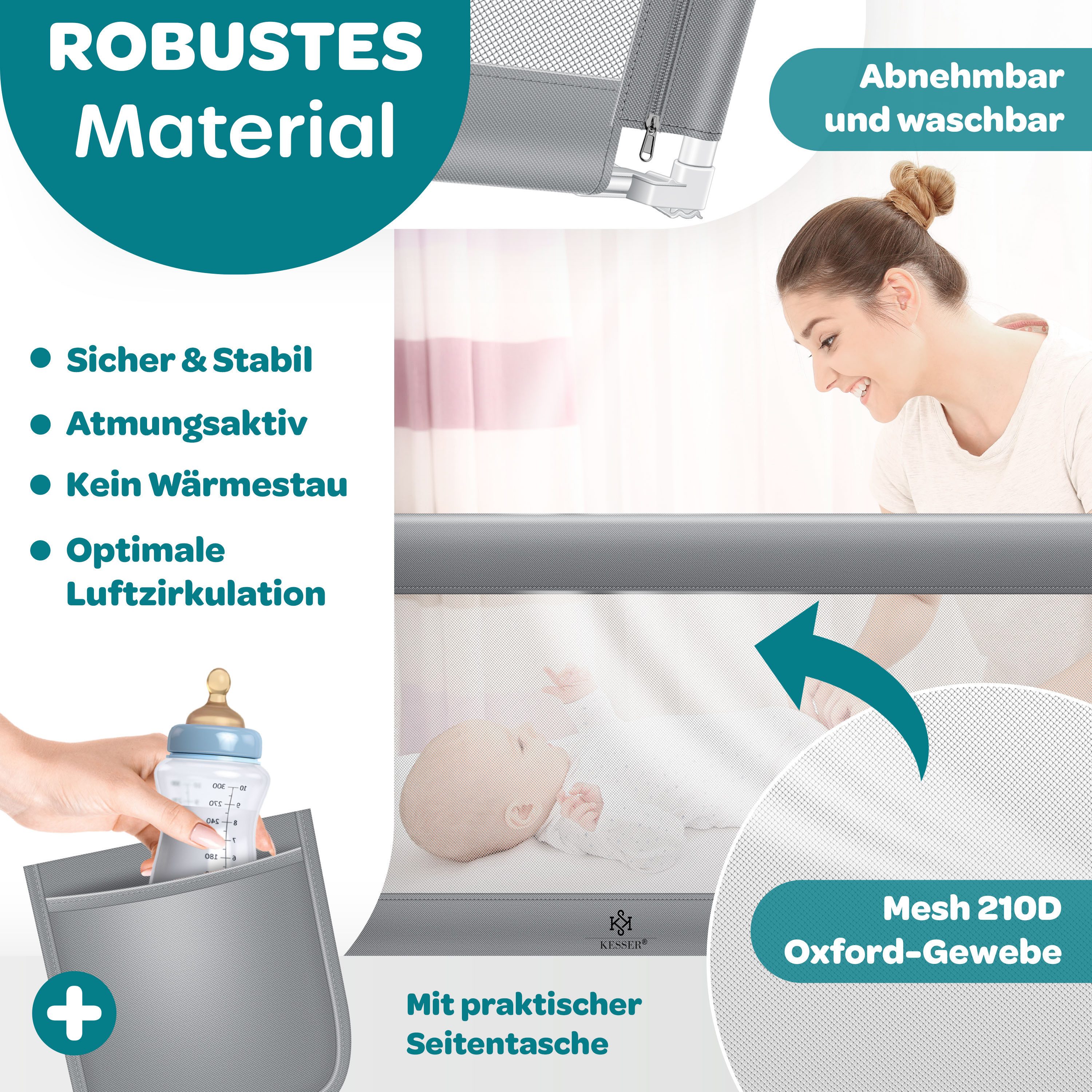 KESSER Bettschutzgitter, Bettgitter Bettschutzgitter Kinderbettgitter für Kinder Baby