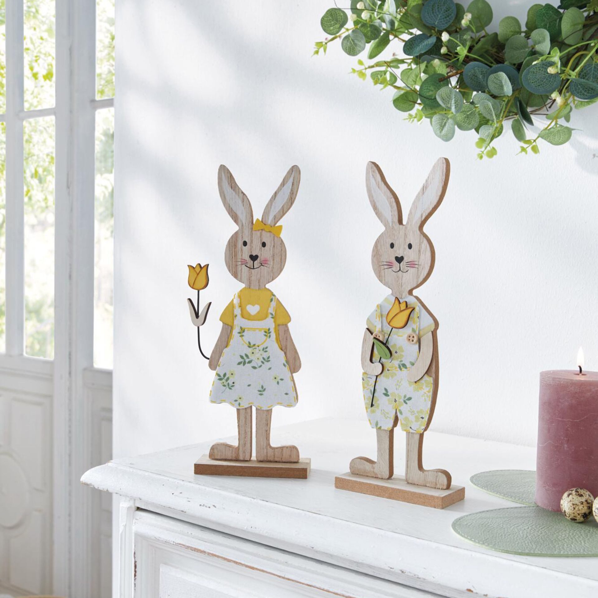 Home-trends24.de Osterhase Hase Osterhase Tulpe Ostern Figur Aufsteller 2er-Set 27 cm (2 St)