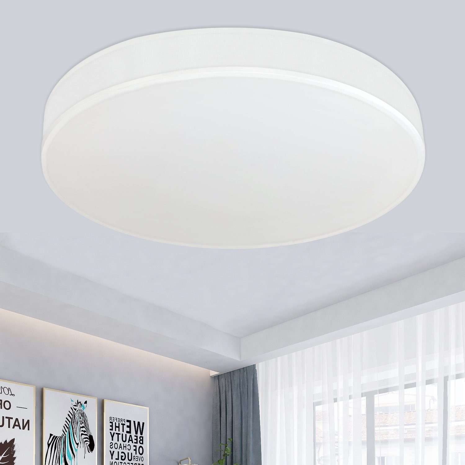 Modern Weiß 3000K Rund fest Deckenleuchte integriert, Ø30CM, Stoffschirm LED ZMH 12W Warmweiß, LED