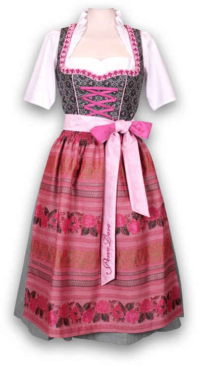 Pezzo D'oro Dirndl Wiesndirndl, tannengrün/rose, Mididirndl 70 cm, Bordürenschürze (2-teilig, Kleid mit Schürze,ohne Bluse) gewebte Jacquardbordüre bei Schürze, nachhaltig hergestellt in Europa