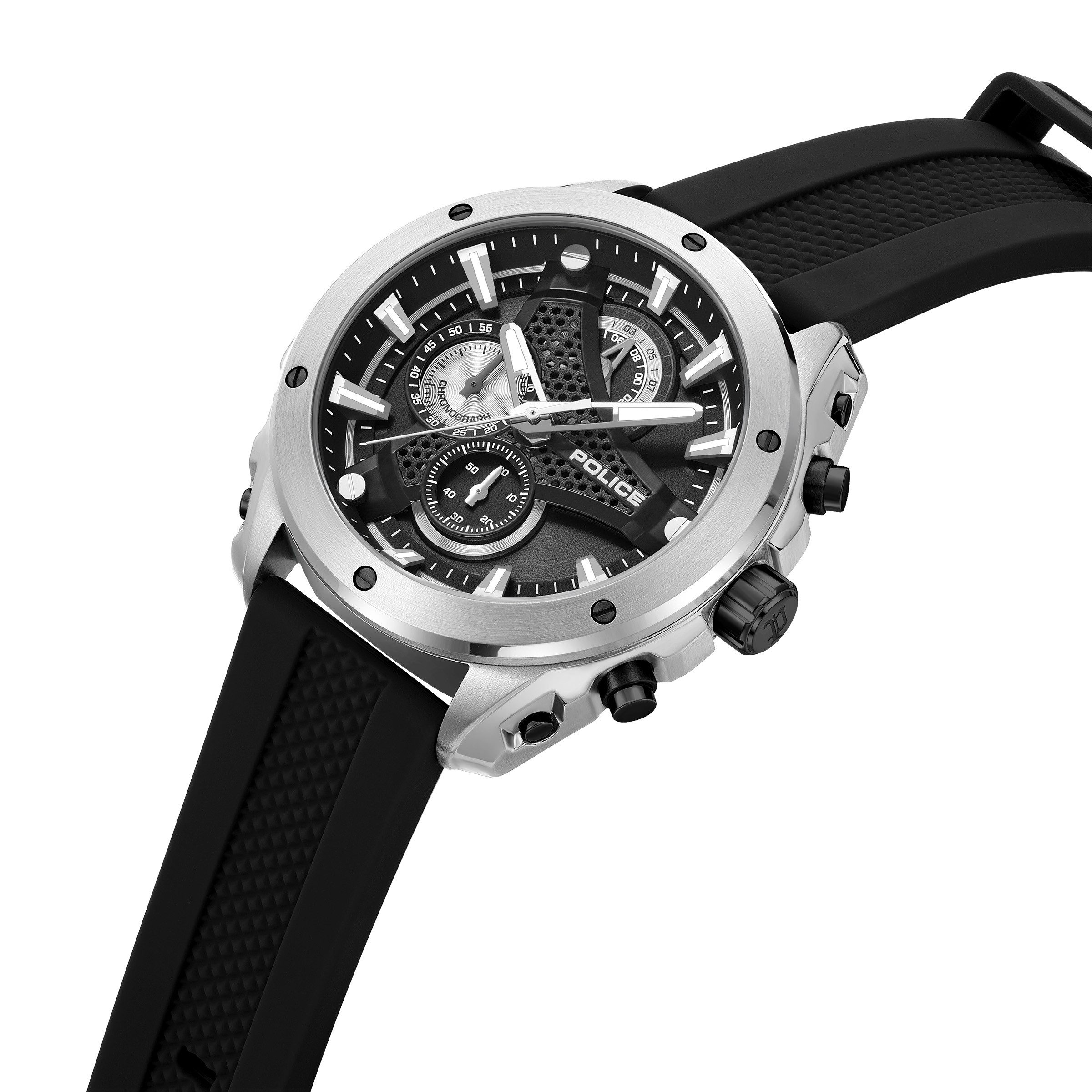 Police Chronograph Wyvern PEWGO0093001, Quarzuhr, Armbanduhr, Herrenuhr, Silikonarmband, analog, Stoppfunktion