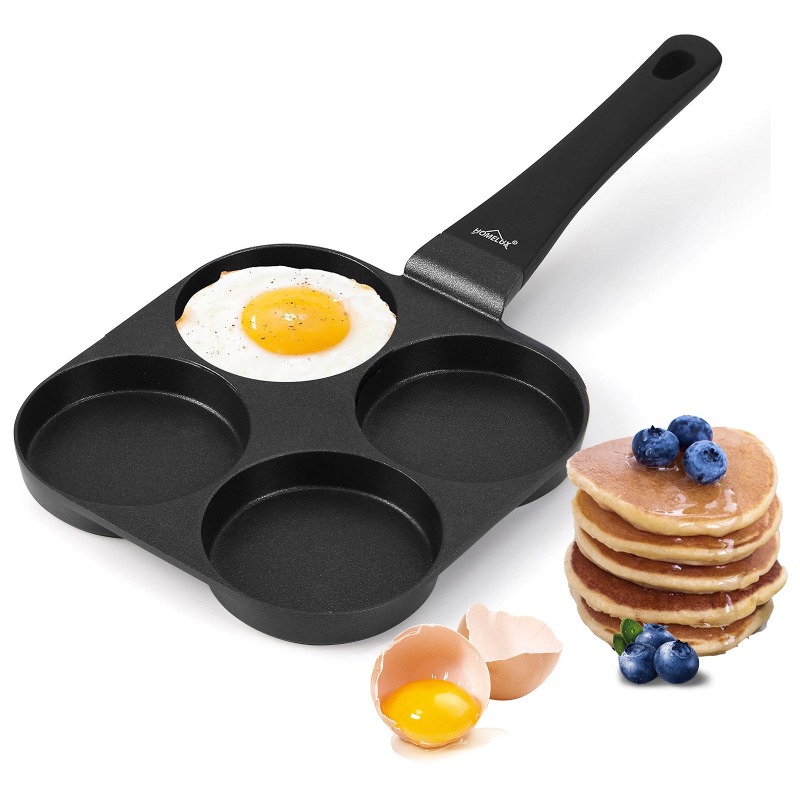 HOMELUX Crêpepfanne Pancake Pfanne Spiegeleipfanne 20cm mit Beschichtung, Aluminium (4x Form Maker Eierpfanne für Pancakes Spiegele), induktionsgeeignet