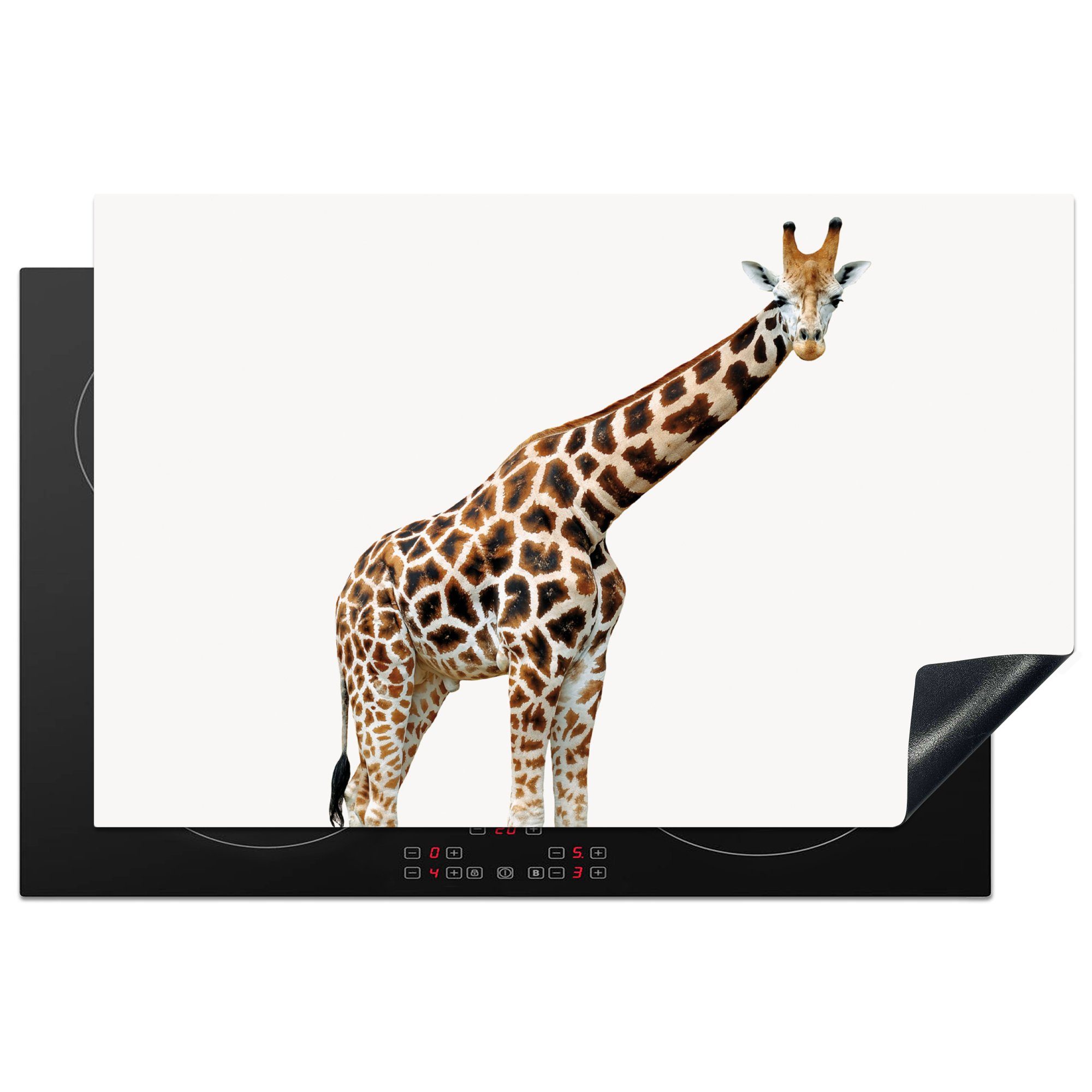 MuchoWow Herdblende-/Abdeckplatte Giraffe - Tiere - Weißer Hintergrund - Kinder - Junge - Mädchen, Vinyl, (1 tlg), 81x52 cm, Ceranfeldabdeckung, Arbeitsplatte für küche