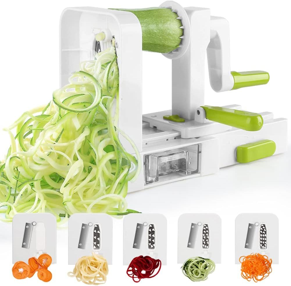 BlingBin Gemüseschneider Spiralschneider Faltbare Gemüse Spaghetti 5 In 1 Spiralgemüsehobel, für Karotte,Gurke,Zucchini,Gemüsenudeln Schneider 5 Schneideinsätze