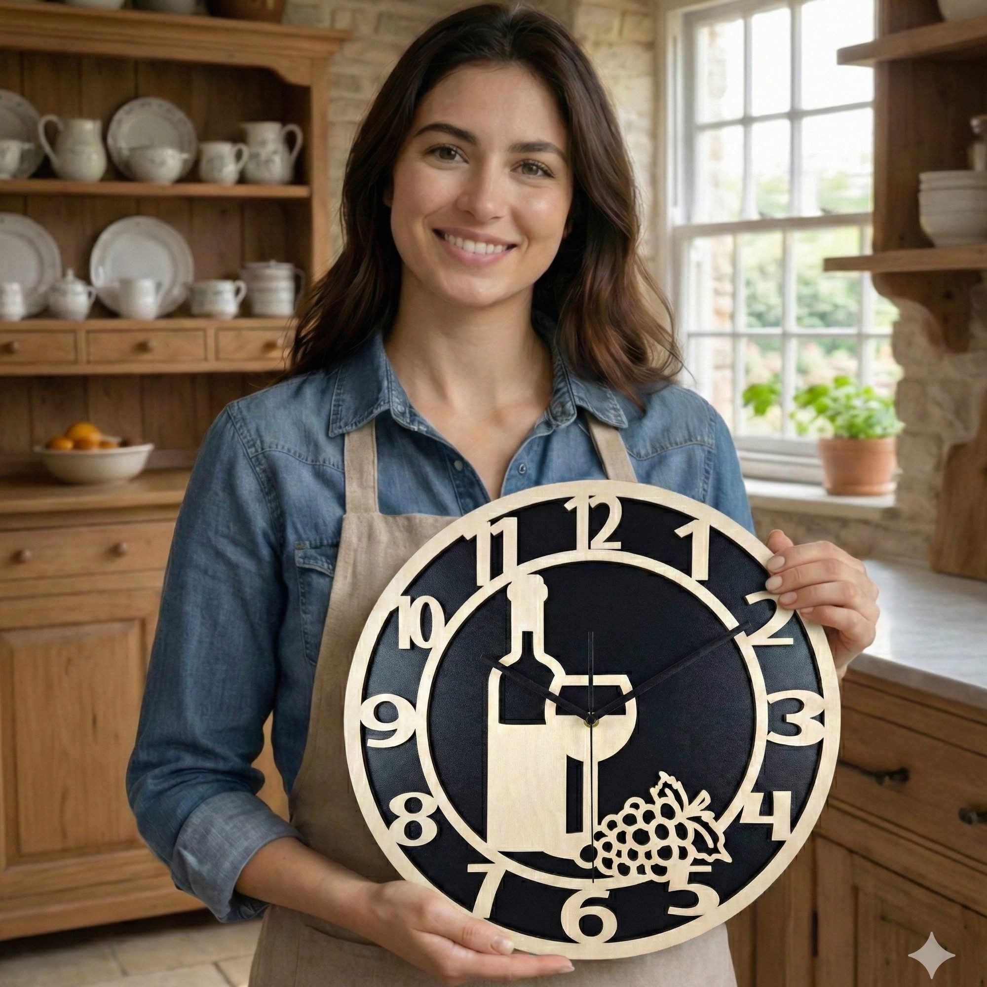 ORNAMENTI Wanduhr Dekorative Küchenuhr handgefertigte, Wein, Hingucker Wanddeko, Holz (lautlos, ohne Tickgeräusche, lesbare Ziffern)