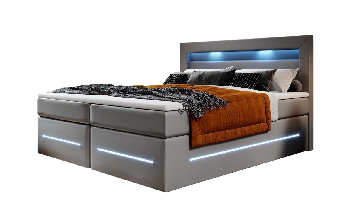 Luxusbetten24 Boxspringbett Sevilla, mit LED-Beleuchtung und Stauraum