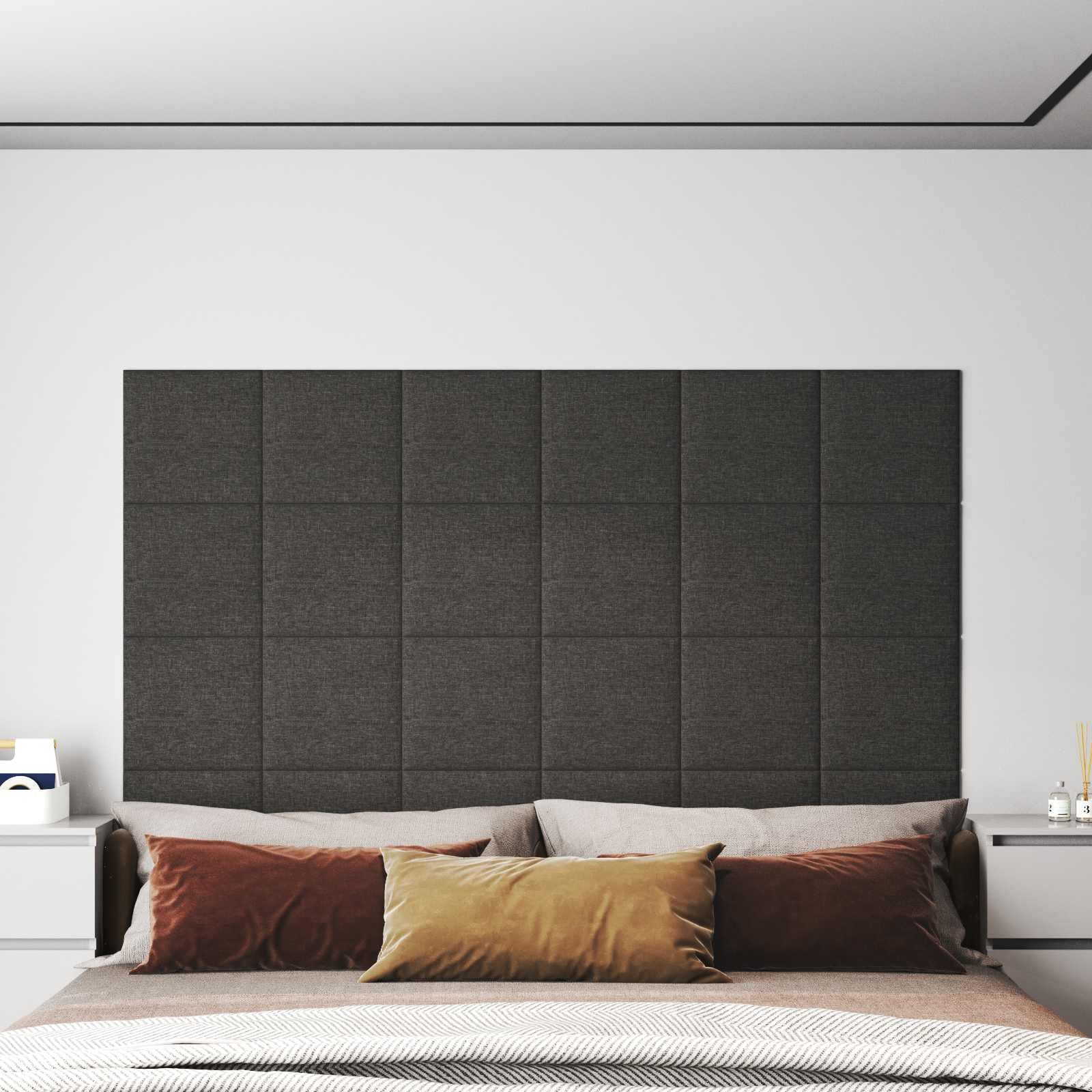 furnicato Wandpaneel Wandkopfteil 12-teilig 30 x 30 cm Dunkelgrau, Rechteckige Bettrückenwand mit Massivholzrahmen für dein Schlafzimmer