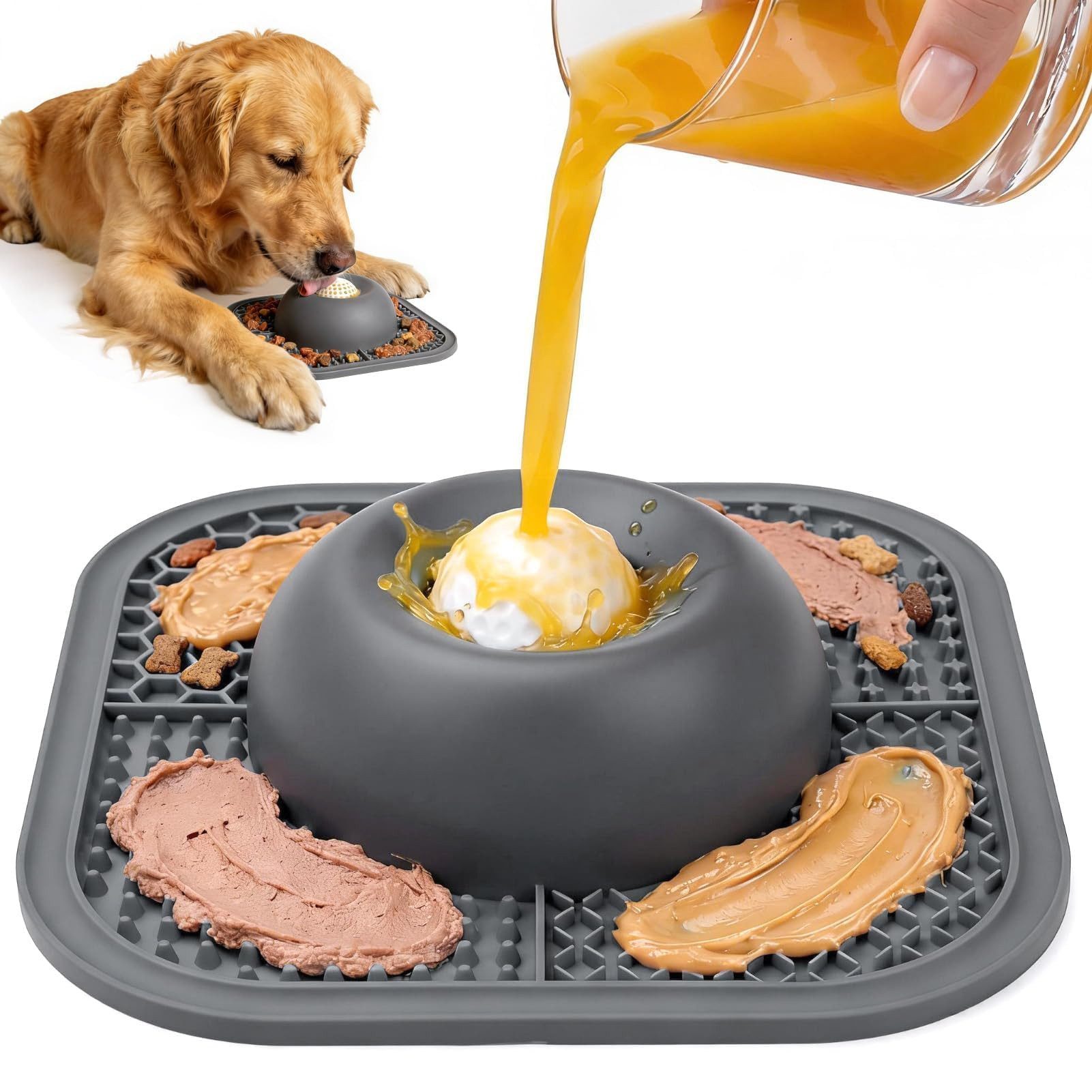 Srvillg Hunde-Futterspender Slow Feeder Hundenapf mit Leckmatte, Anti-Schling-Napf für Hunde, Mit Rollball für Snacks & Flüssiges, Rutschfest für Hunde & Katzen
