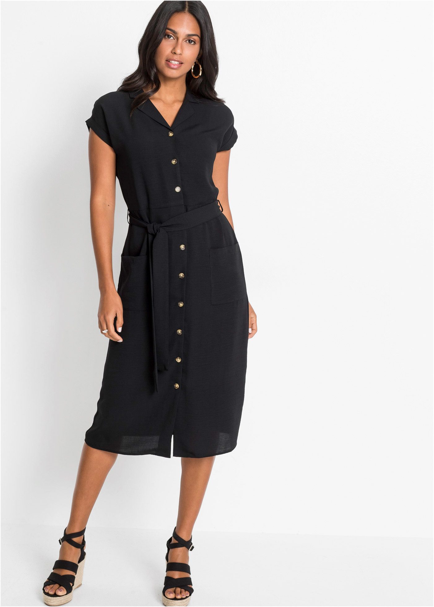 bonprix Blusenkleid eleganter Stil, mit kurzem Arm, mit Reverskragen