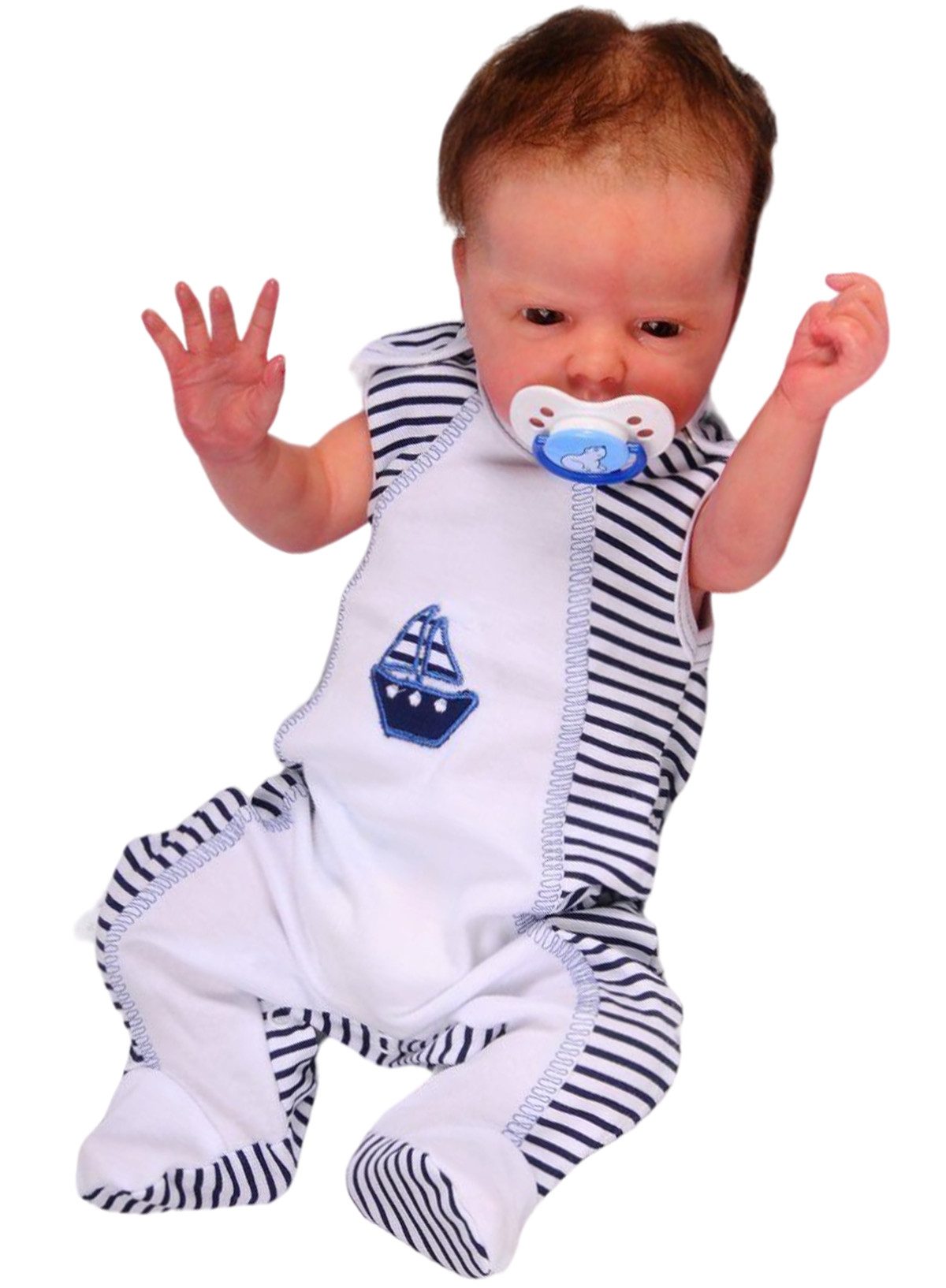 La Bortini Strampler Stramplerhose ärmellos gestreift mit Schiff aus reiner Baumwolle, 80 86