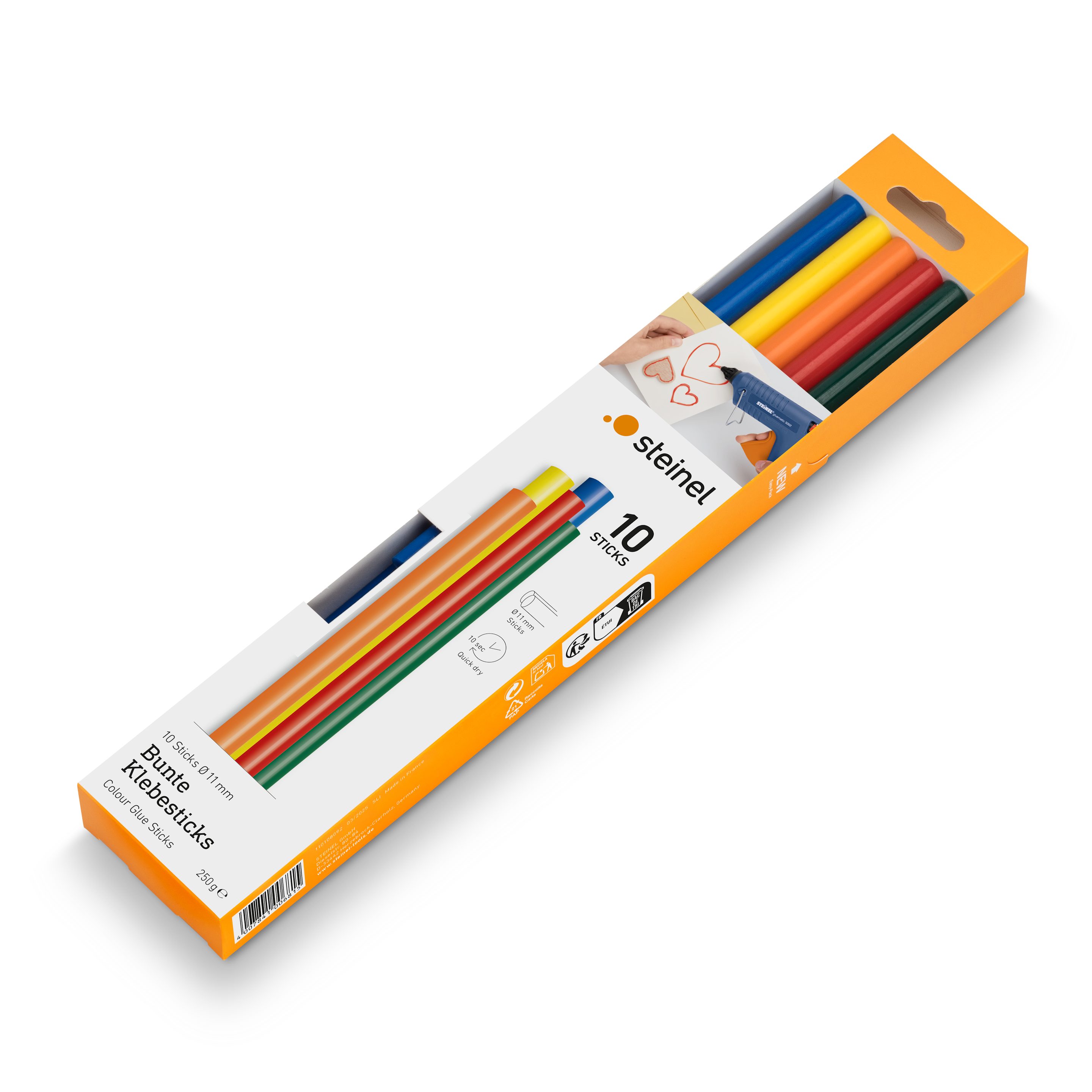 steinel Klebesticks Colour, Ø 11 mm, 10 Stück, 250 mm, bunter Schmelzkleber