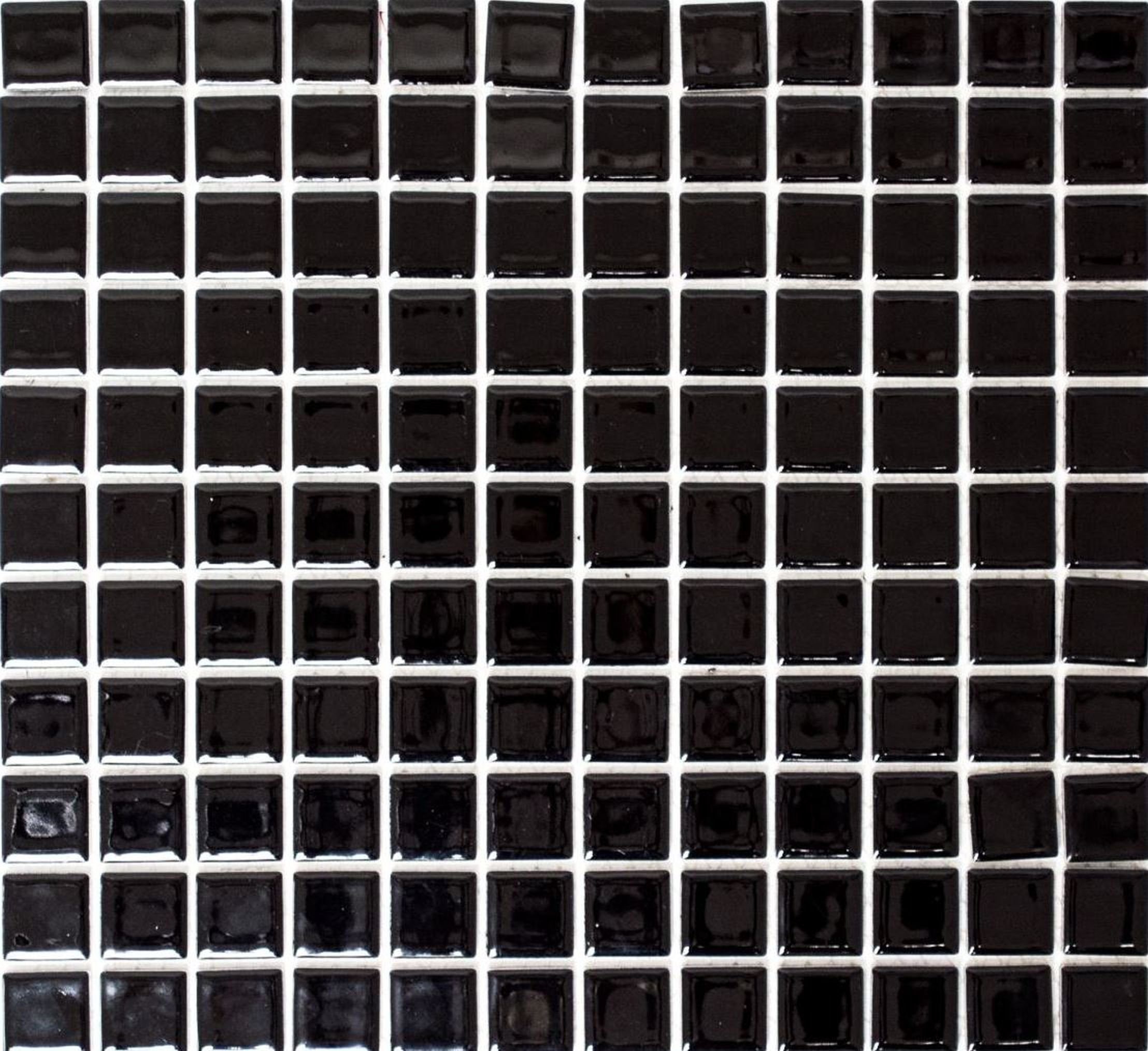 Mosani Mosaikfliesen Keramikmosaik Küche Fliesenspiegel schwarz Mosaiknetz hochglanz