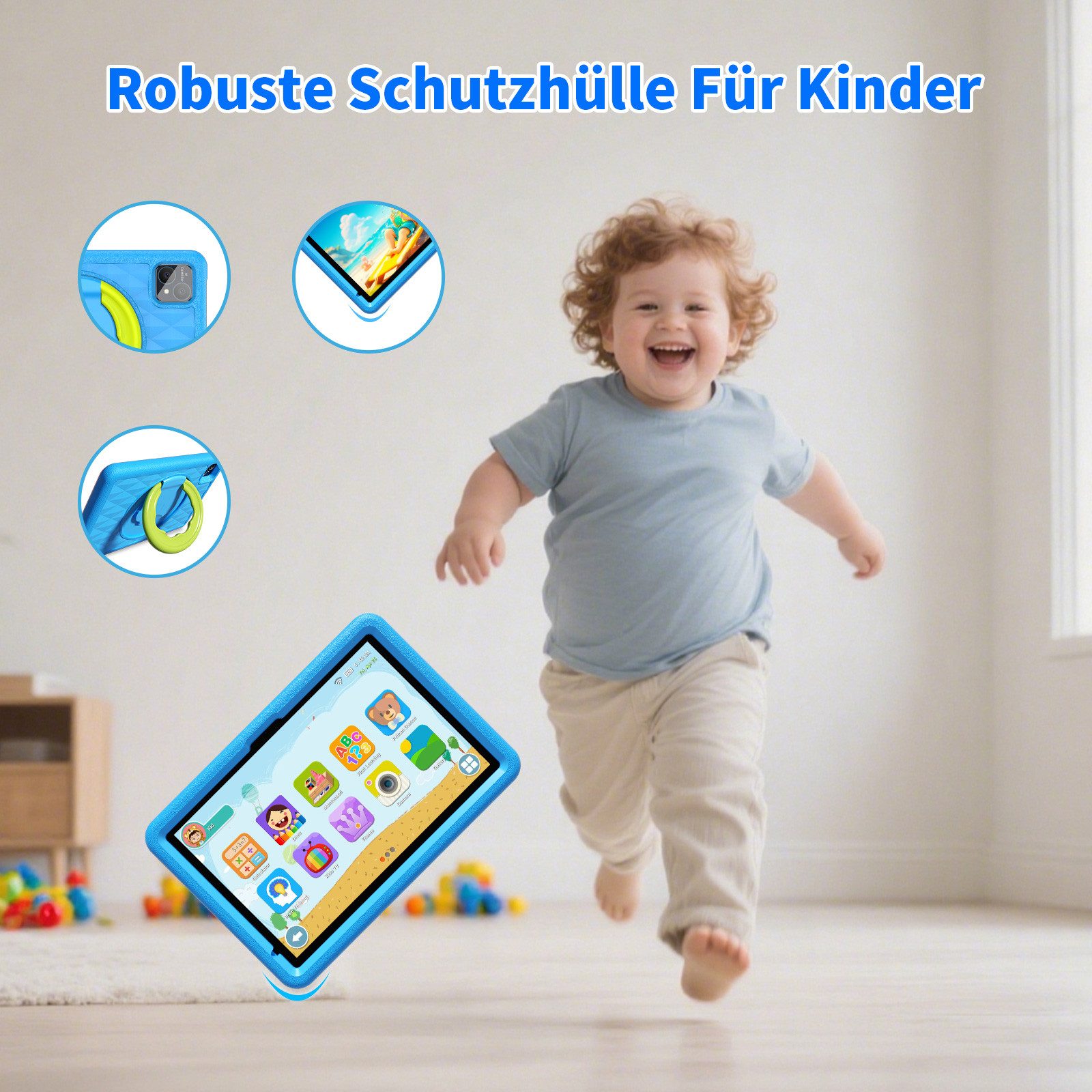 VASOUN TAB11 Kinder-Tablet 10 Zoll, 128 GB, leichtes EVA-Schutzgehäuse Tablet (1TB Erweiterung,vorinstallierte Kindersoftware,Tablet mit Silikonhülle)
