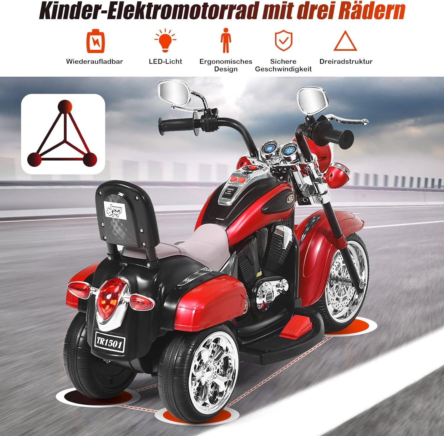 KOMFOTTEU Elektro-Kindermotorrad Dreirad Motorrad, mit Vor-und günstig online kaufen