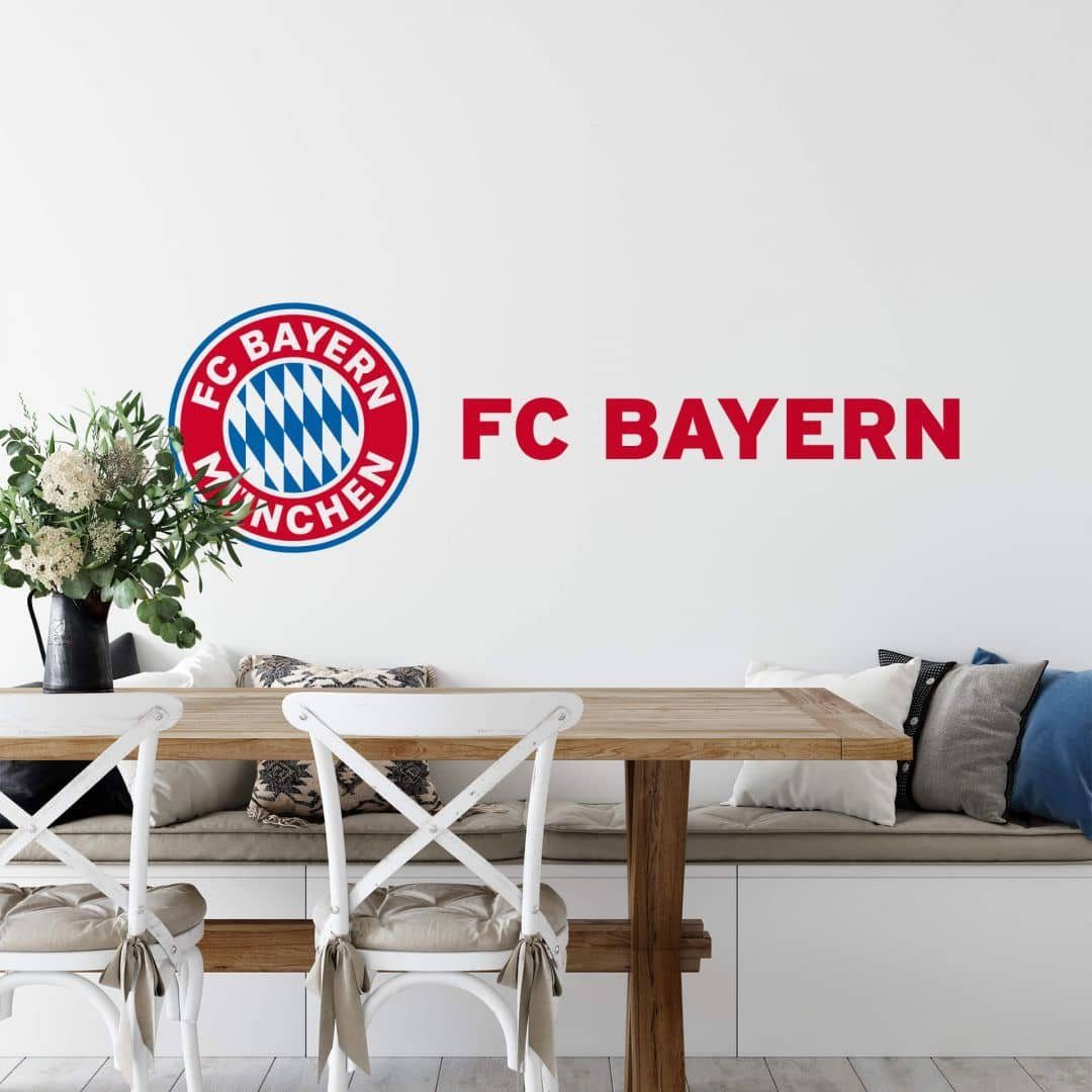 FC Bayern München Wandtattoo Fußball Wandtattoo FC Bayern München Logo kariert Rot Blau FCB Schriftzug, Wandbild selbstklebend, entfernbar