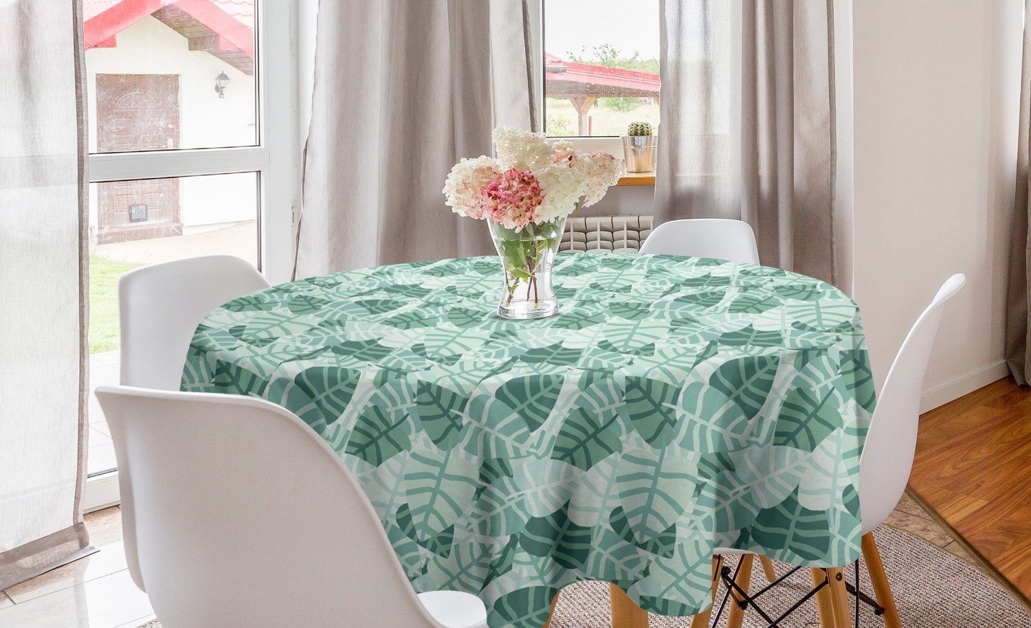 Abakuhaus Tischdecke Kreis Tischdecke Abdeckung für Esszimmer Küche Dekoration, Aloha Überfüllte Stripy Blätter- Motive