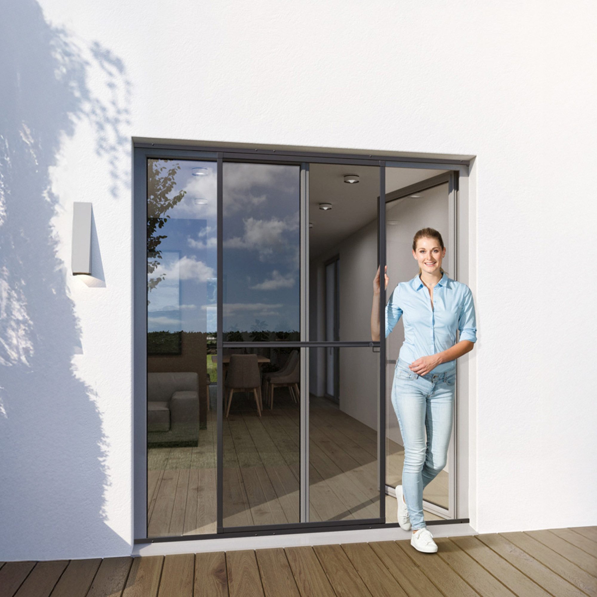 Yoursol Insektenschutz-Fensterrahmen Alu Insektenschutz Schiebetür 120x240cm anthrazit Fliegengitter Tür, Für Balkon und Terrassen, Fiberglasgewebe, UV-beständig
