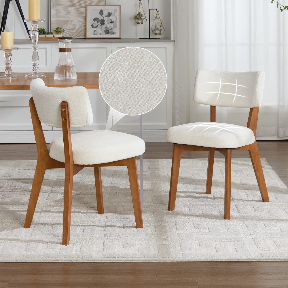 BBG Esszimmerstuhl 2er Set Esszimmerstühle Modern Mid-Century, Massivholz Beine (Gepolsterte Stühle mit Stoffbezug in Leinenoptik, Belastbar bis 200 kg), Ergonomisch Küchenstühle für Esszimmer Wohnzimmer Büro
