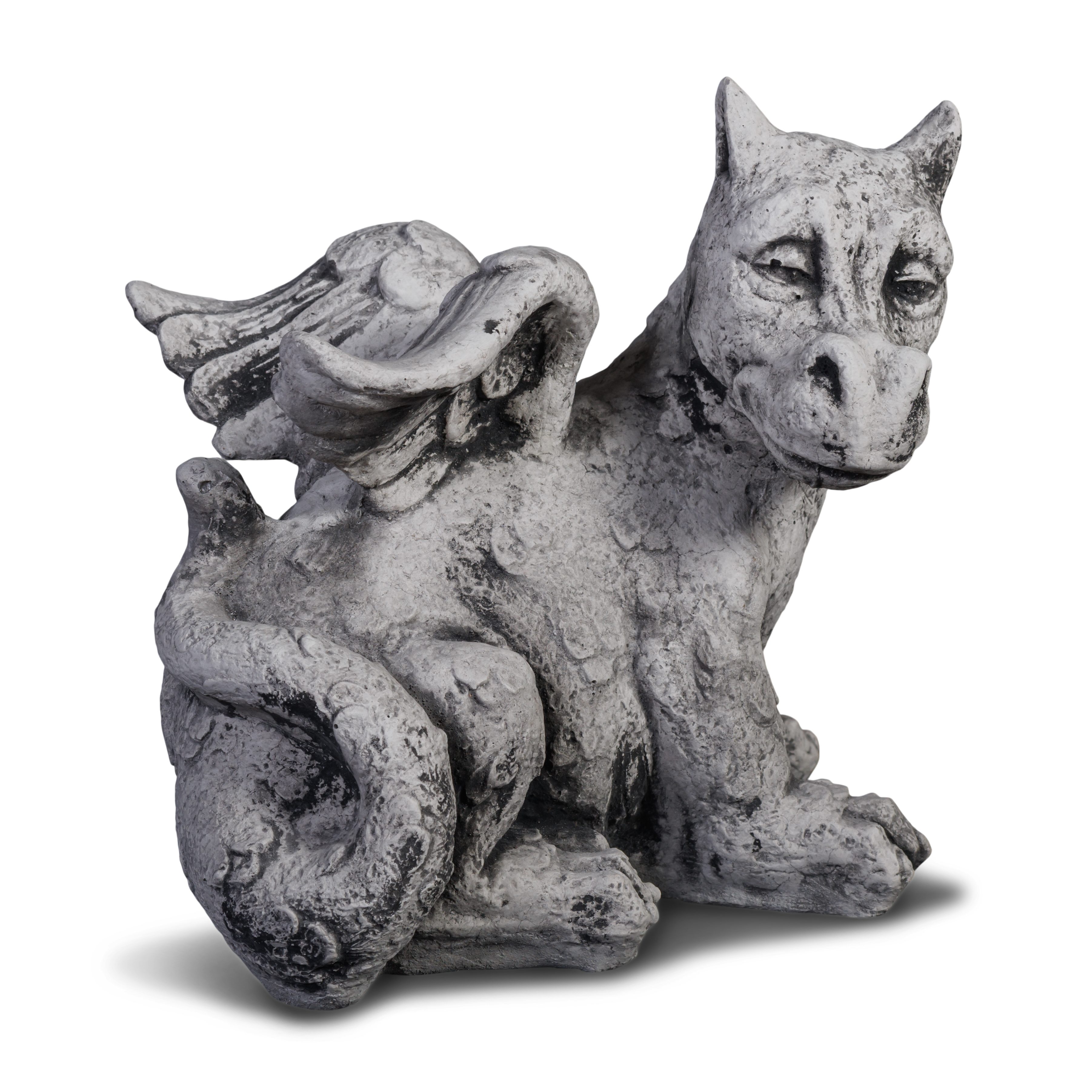 gartendekoparadies.de Gartenfigur Antiker Drache, Dino, Glücks-Drache, Steinfigur, H. 24 cm, 6 kg, Frostsicher
