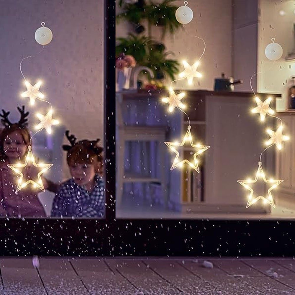 JOYOLEDER LED-Lichterkette Weihnachtsbeleuchtung, Fenster Lichterkette Inner LED Dekolicht, Lichtervorhang mit Saugnäpfe, für Weihnachten, Balkon, Party, Hochzeit Stern