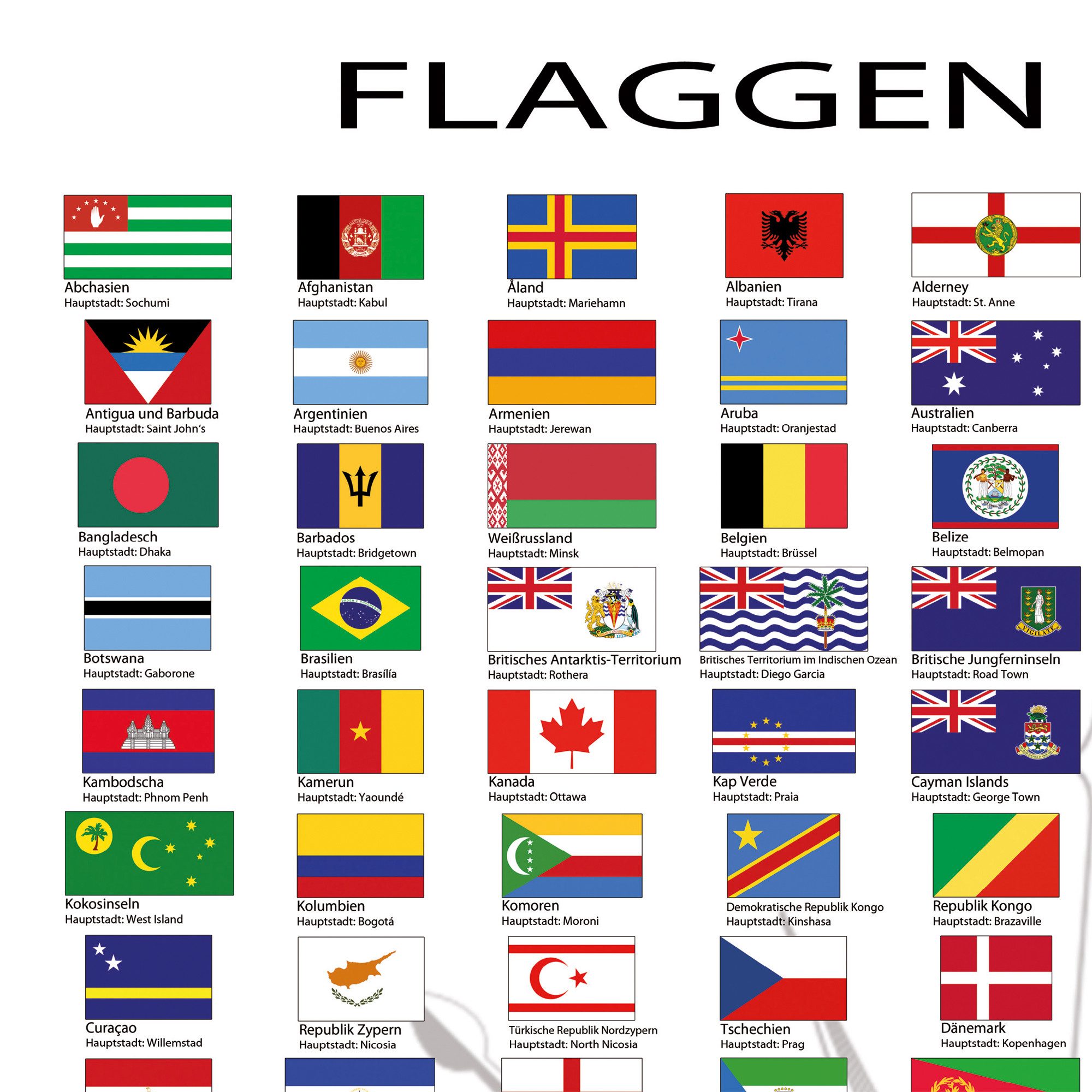 Poster Flaggen der Welt - Poster - mit Hauptstädten