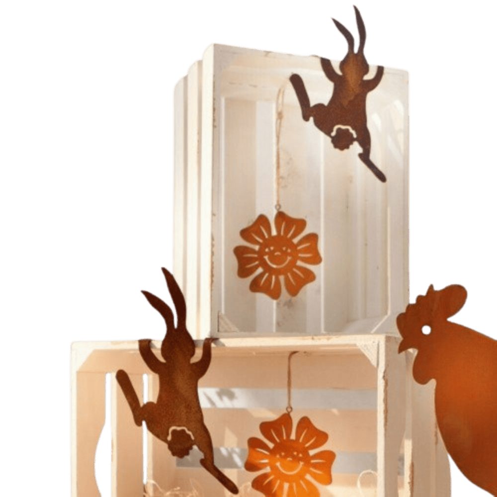 Osterhase Hänger Hase Rost 2x Garten Deko Kantenhocker Figur Statue Set Paar
