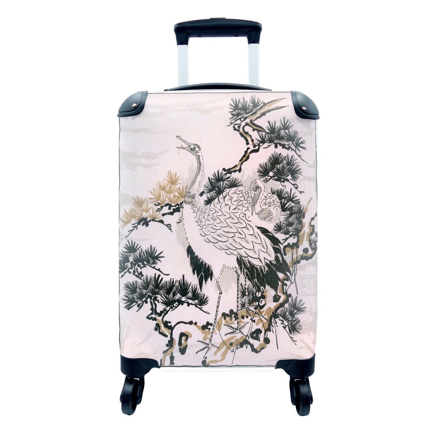 MuchoWow Handgepäckkoffer Illustration eines chinesischen Kranichs, 4 Rollen, Reisetasche mit rollen, Handgepäck für Ferien, Trolley, Reisekoffer | Handgepäck-Koffer