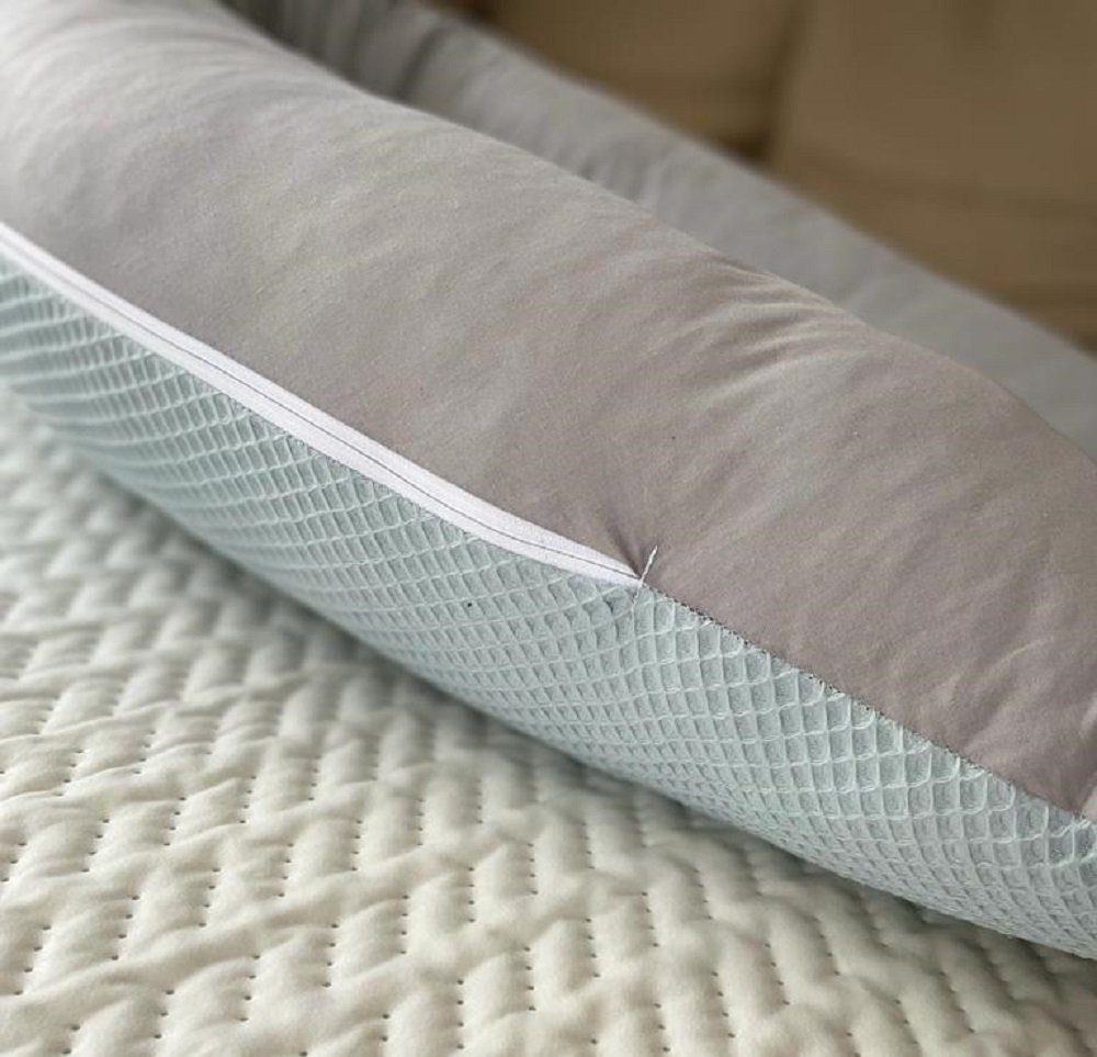 Loolay Stillkissen WAFFELPIQUE/ GLATT Schwangerschaftskissen Seitenschläferkissen Kissen, Baumwolle M/ L u. L/ XL Kissen + Waffelstoff BEZUG abnehmbar Reißverschluss, 170 und 190 cm Lagerungskissen Geschenk GRAU MINZE ROSA GELB, 100% Europäische PREMIUM Stoffe und Kleinserien-Nähen!