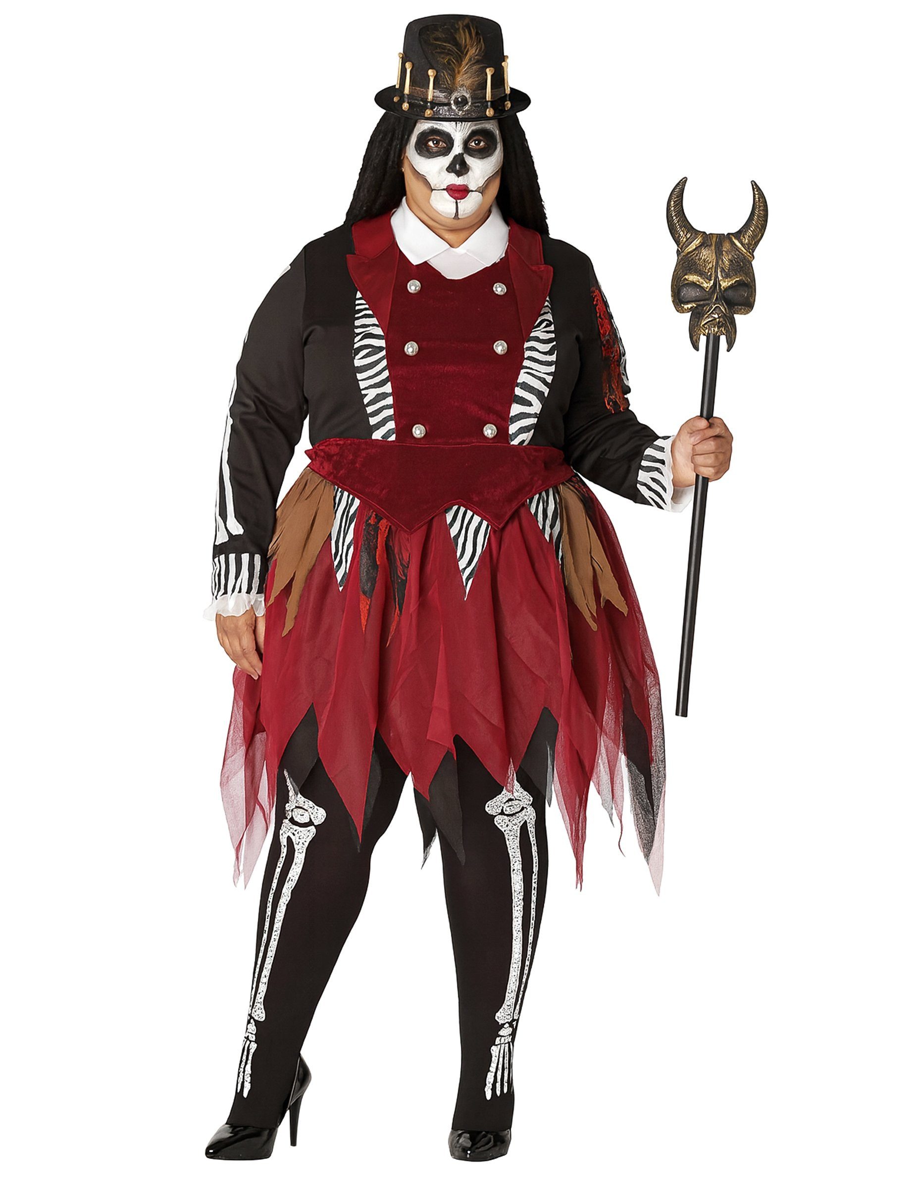 atosa Hexen-Kostüm Voodoo-Kostüm für Damen Halloween-Kostüm für Damen schwarz-weiss