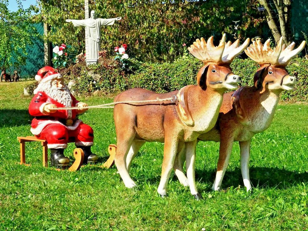 Weihnachtsfigur XXL 2x Rentier+Schlitten+Weihnachtsmann WEIHNACHTSDEKO Santa-Gespann