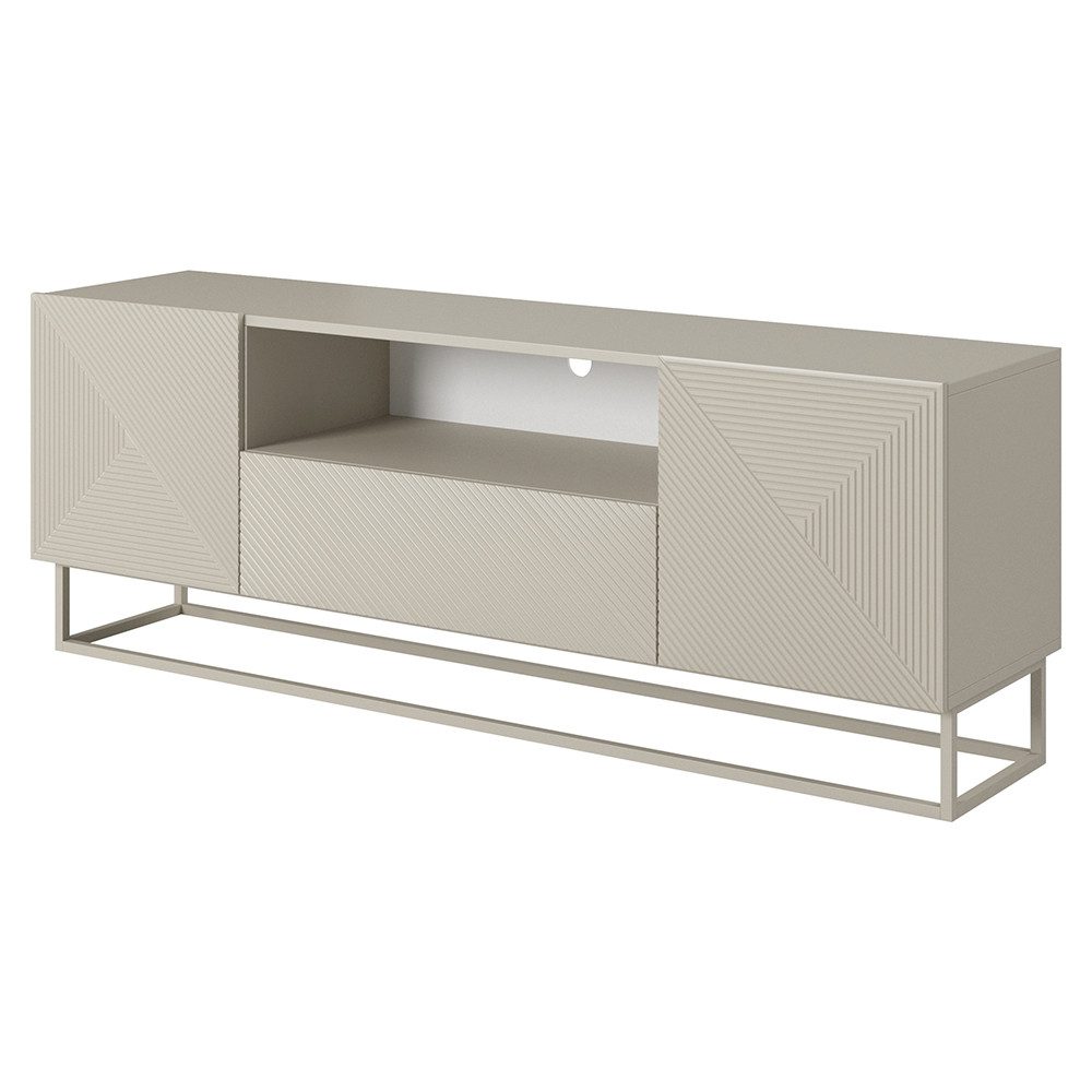 Lomadox Lowboard ADARE-141, 200 cm breit, kaschmir mit gerillter Front, Metallgestell