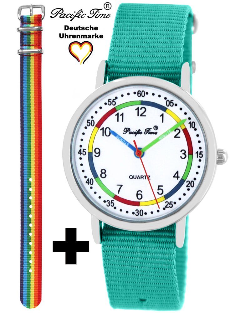 Pacific Time Quarzuhr Set Kinder Armbanduhr First Lernuhr Wechselarmband, Mix und Match Design - Gratis Versand Regenbogen und türkis