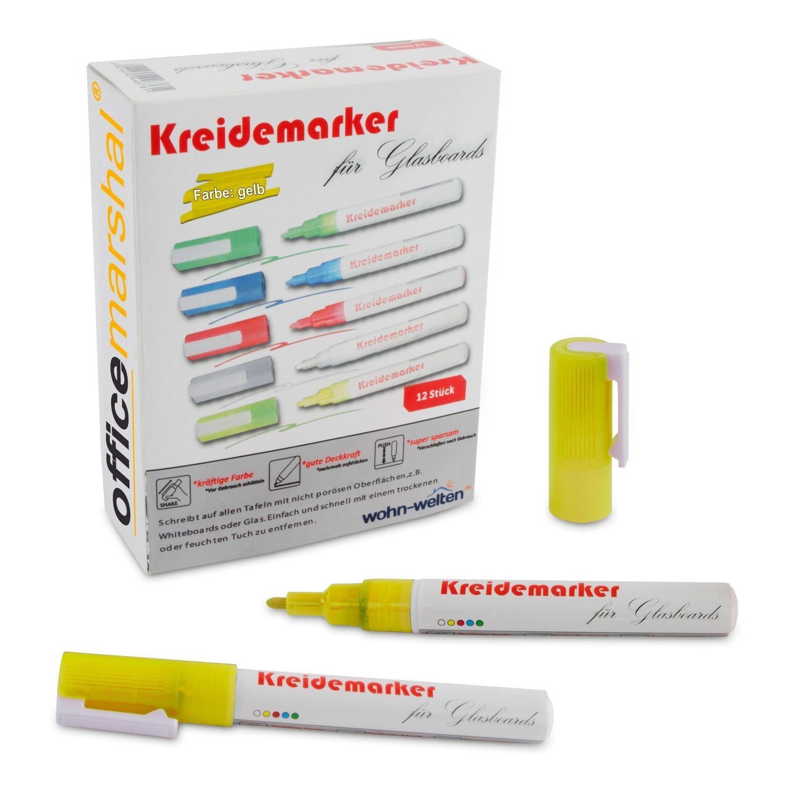 (12-tlg), Whiteboard Kreidemarker, fein, verschiedene (Whiteboard-Eignung) Non-permanent Marker Marker, Gelb Karat Farben, besonders