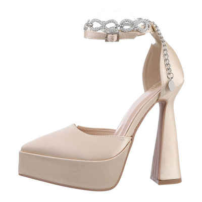 Ital-Design Damen Abendschuhe Party & Clubwear Plateaupumps (82095977) Blockabsatz High Heel Pumps in Beige