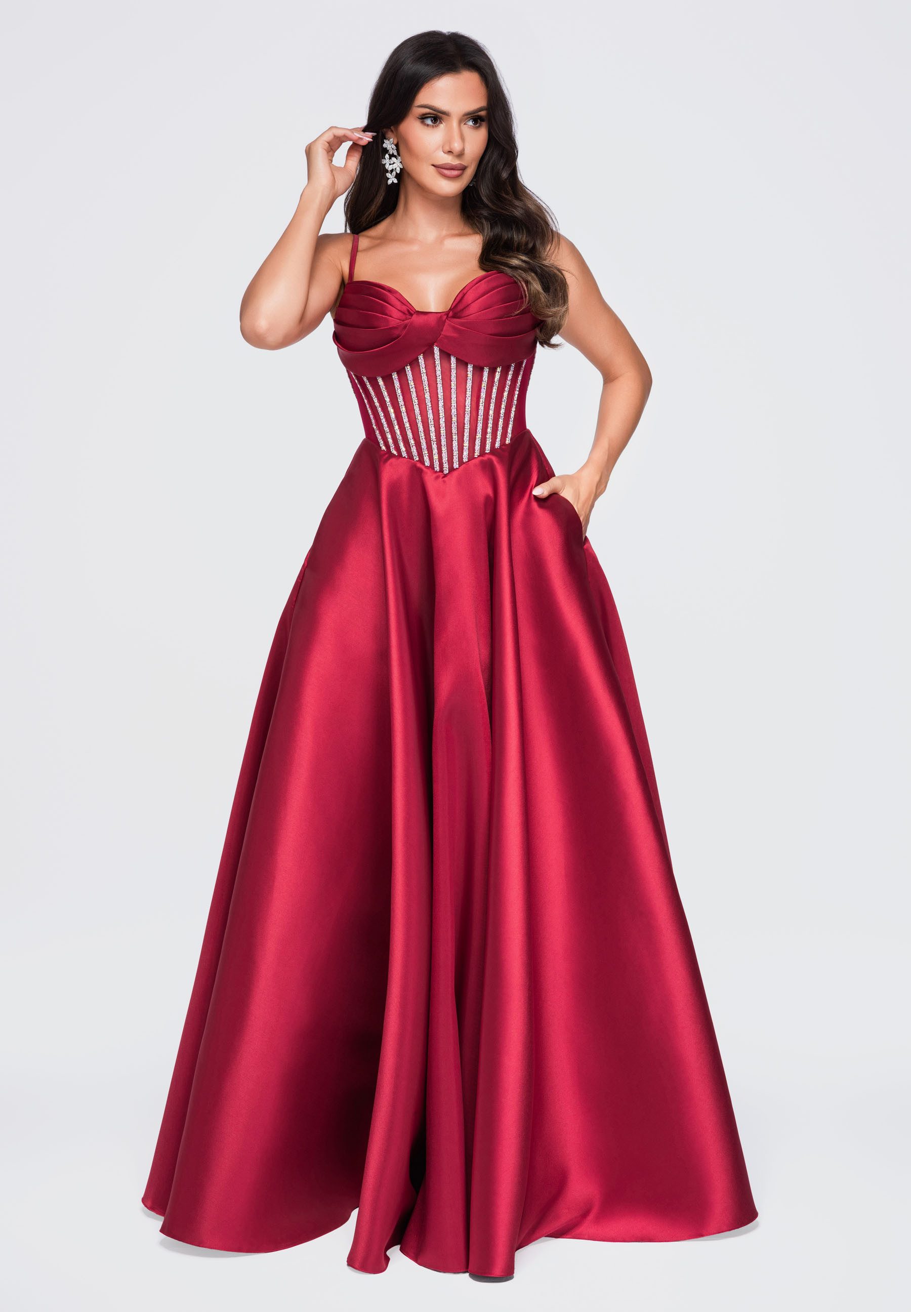 OMBRE Abendkleid Damen Abendkleid Maxi mit Herz-Ausschnitt Bordeaux L (kein Set, 1-tlg) in Unifarbe