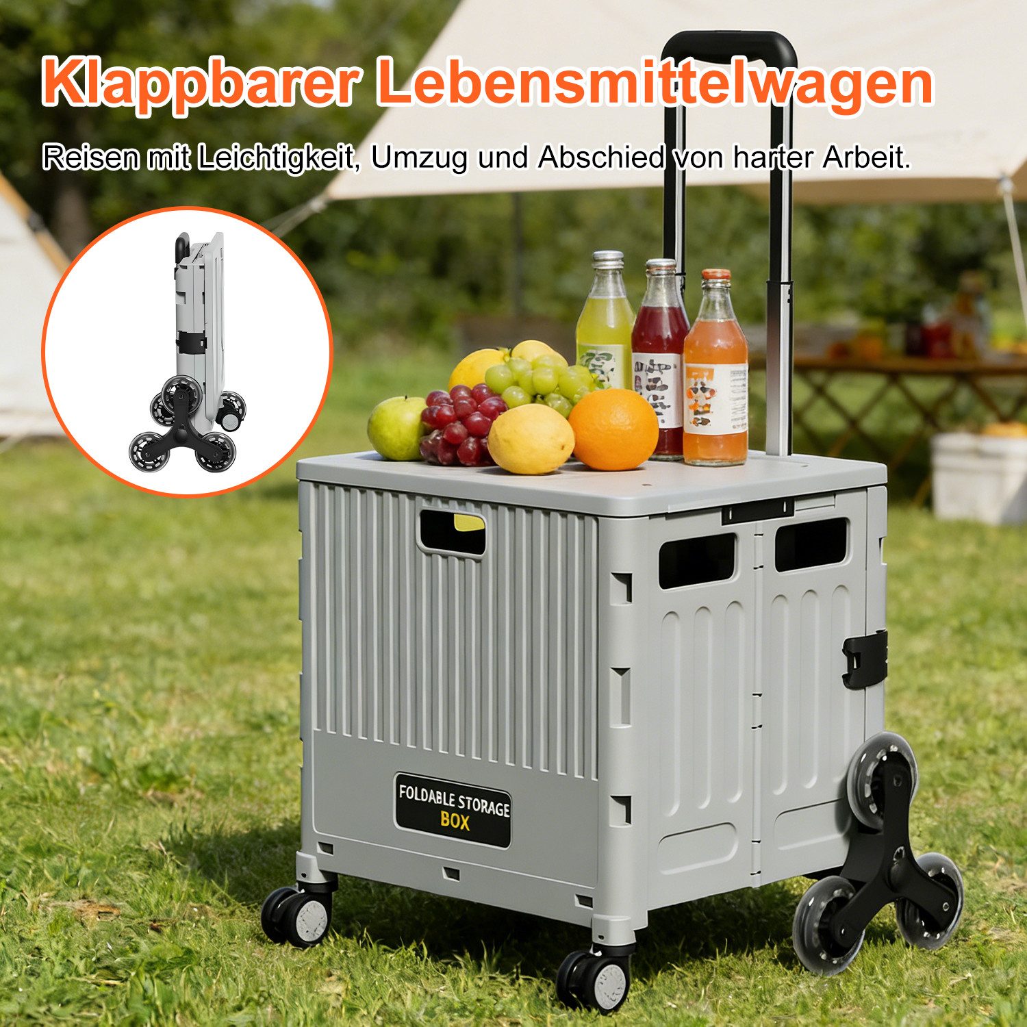 FOXSPORT Einkaufstrolley klappbar, Einkaufswagen mit Treppensteigfunktion, 39 l, Handwagen mit Deckel, Tragkraft 45 kg, 8-Rad leichte Transportwagen