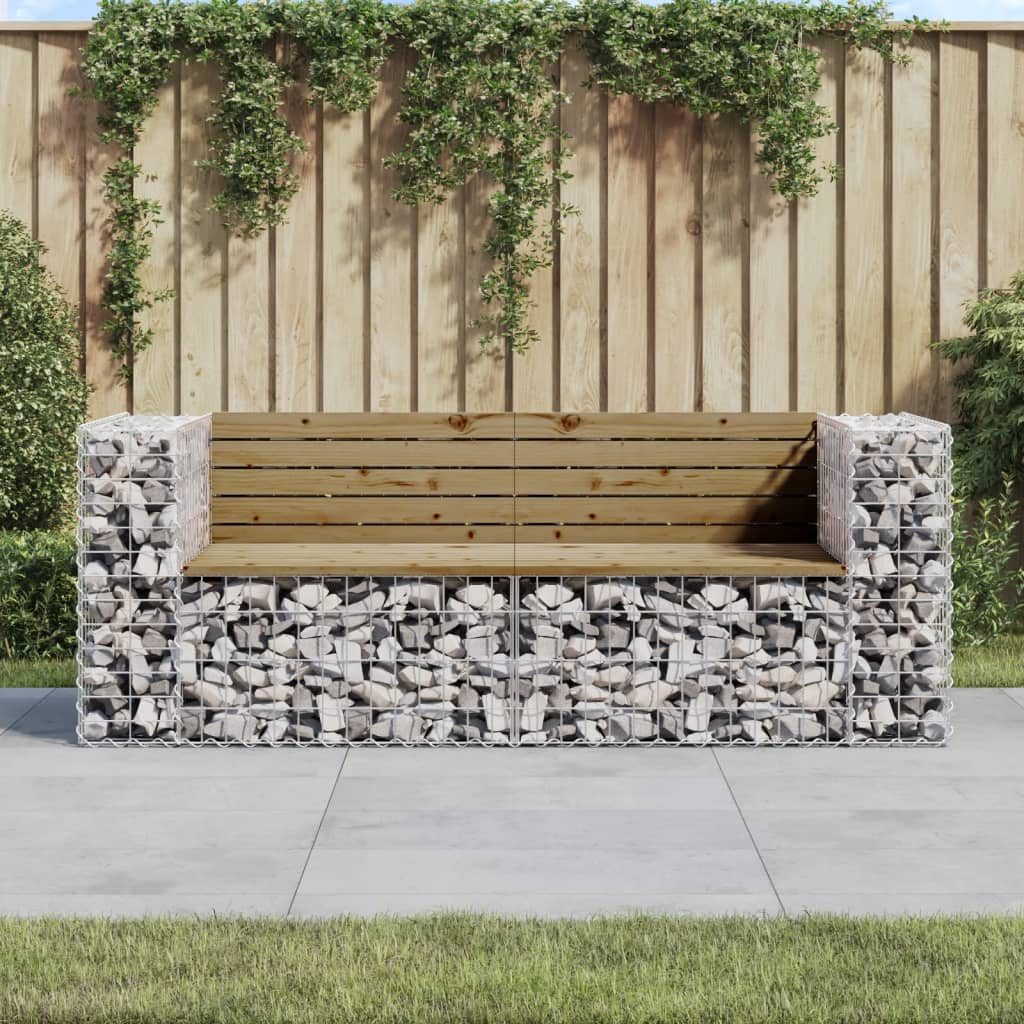 furnicato Gartenbank aus Kiefernholz 184 x 71 x 65,5 cm, Witterungsbeständige Sitzbank mit stabilem Gabionensockel aus Stahl