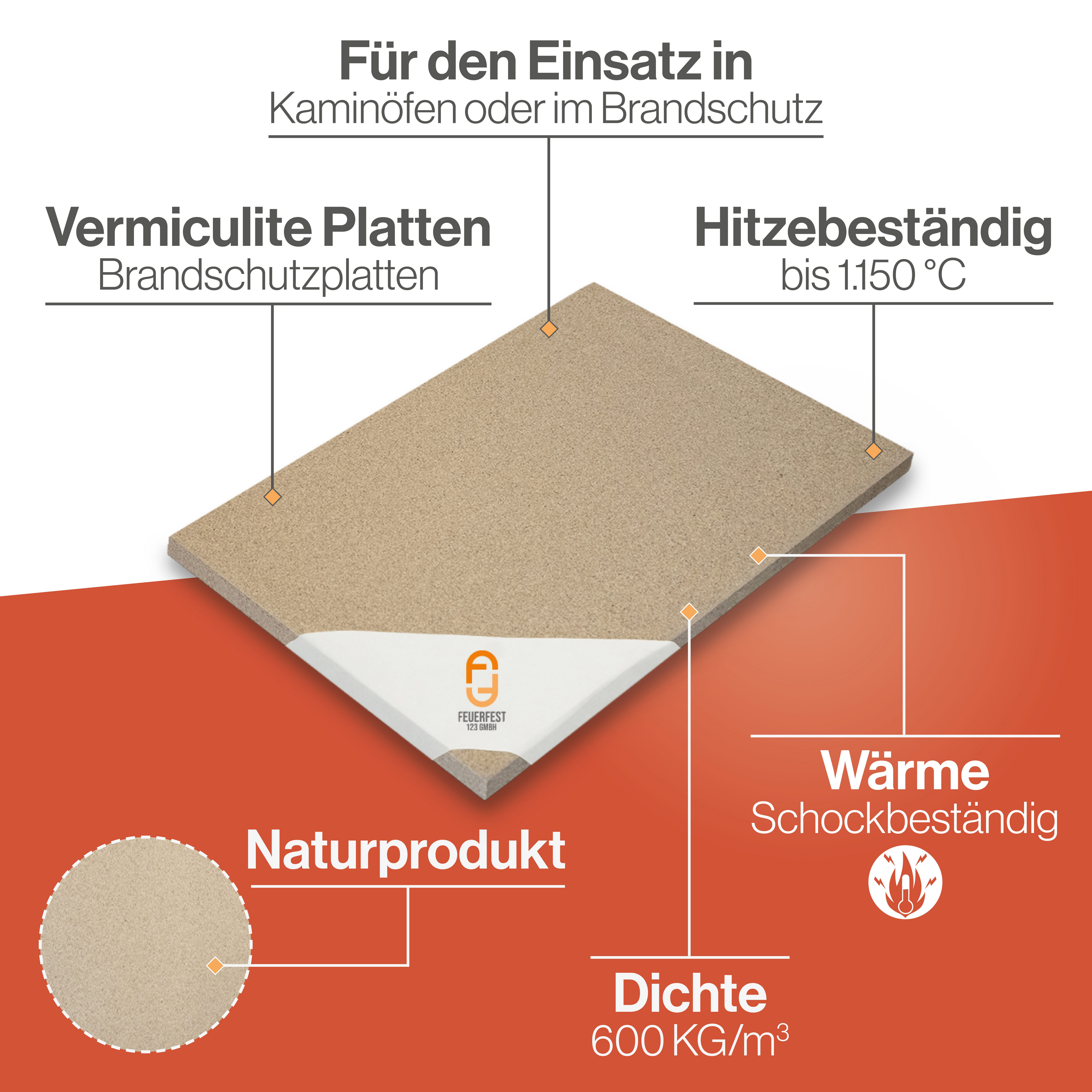 Feuerfest 123 GmbH Feuerraumplatten Vermiculite Platten Schamotte Ersatz - günstig online kaufen
