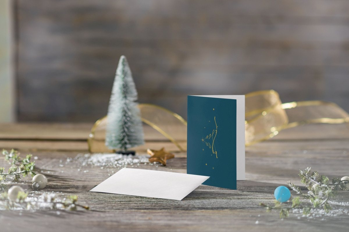 Thumbnail - Sigel Designpapier Weihnachtskarte A6 (A5) 250g 10+10 Stück Christmas tree (petrol)